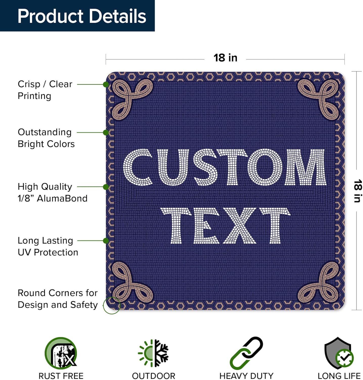 Custom Sign, Custom Street Sign, 11 Font Colors, 13 Font Styles, 4 Hole Options, 22 Sizes, 18x18 Inches, Rust Free DiBound, Fade Resistant, Made in USA by My Sign Center (Fauxsaic 1)