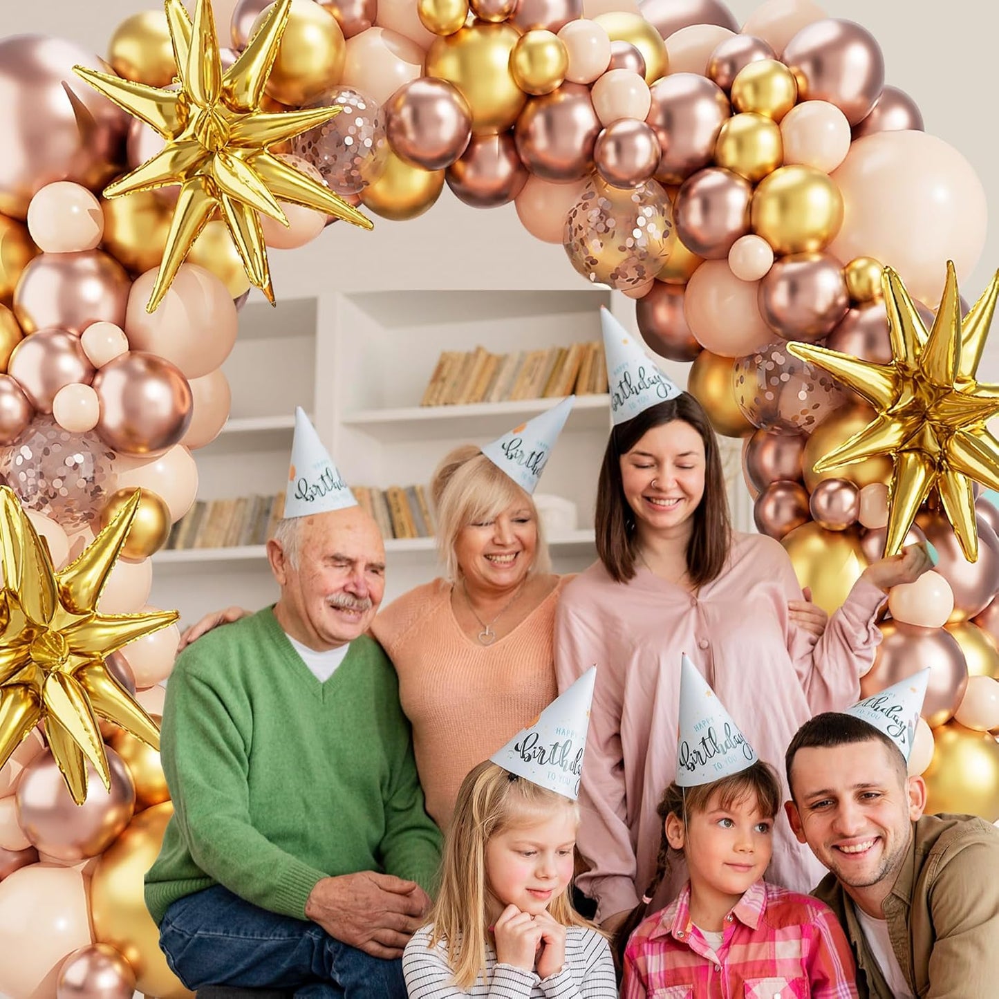 Rose Gold Garland Arch Kit, 142PCS Macaron Orange Confetti Latex Metal Aluminum Foil Balloons for Baby Shower, Ladies Birthday, Wedding Party Decor Supplies