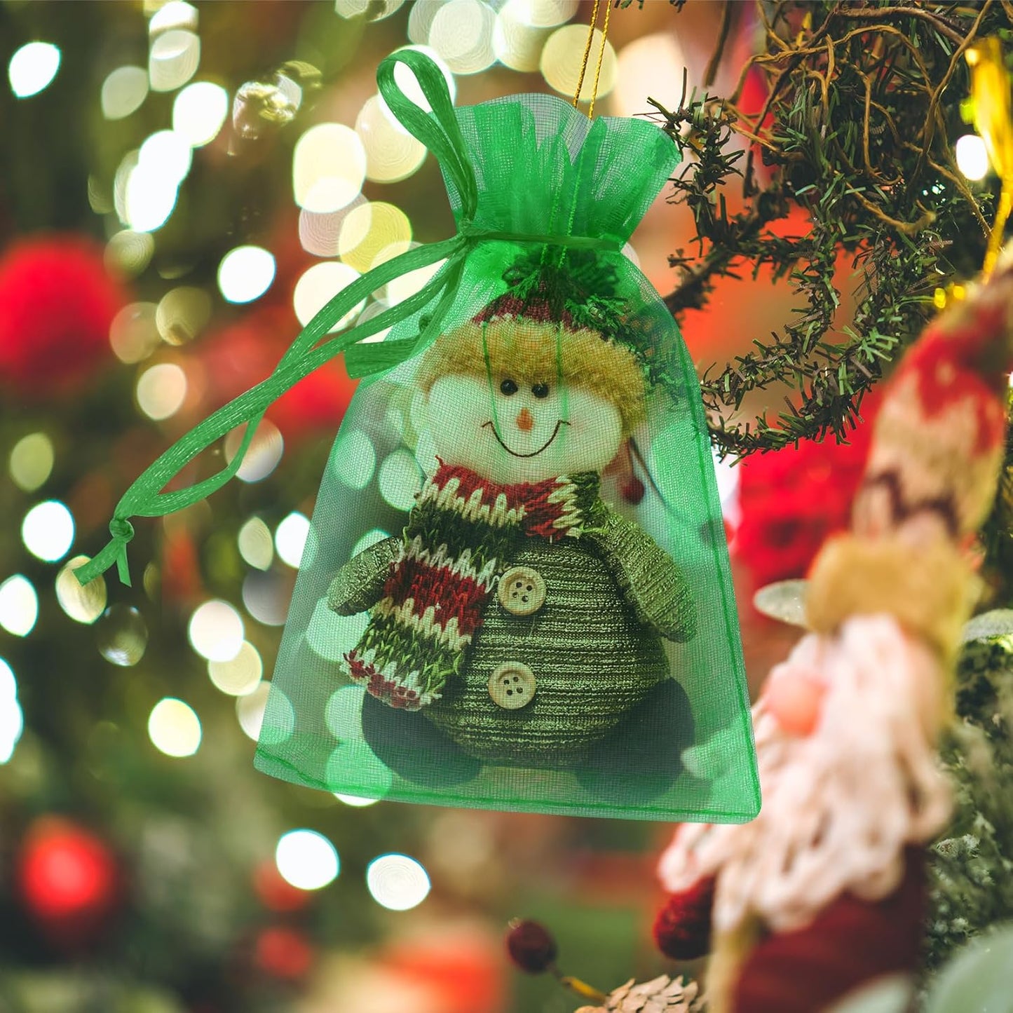 50 Pcs 4x6 Inch Green Mesh Bags, Organza Bags with Drawstring Small Mesh Pouch for Christmas Gift Party Favor Wedding