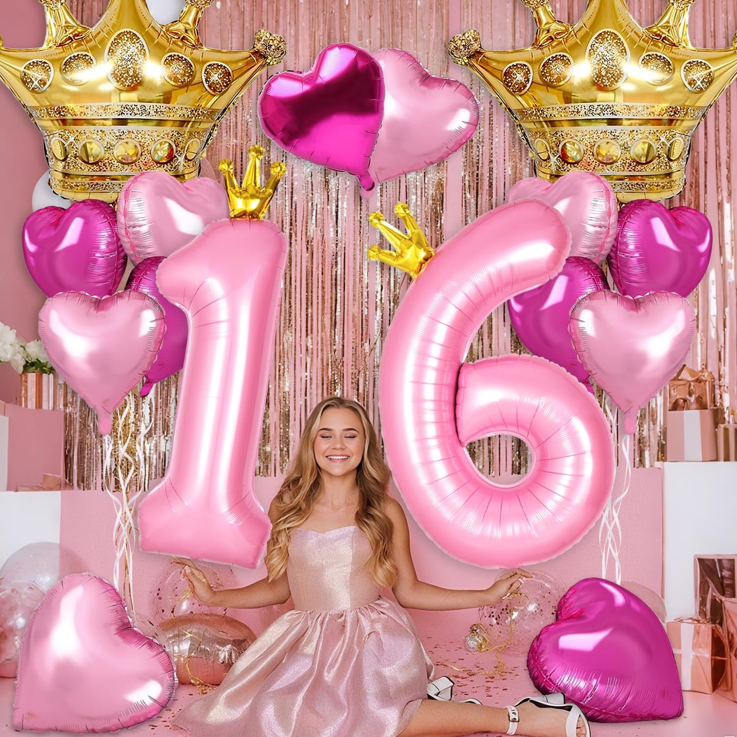 Princess 3rd Birthday Party Decorations, 40 inch Large Pink Crown 3 Balloon for Girls’ Princess