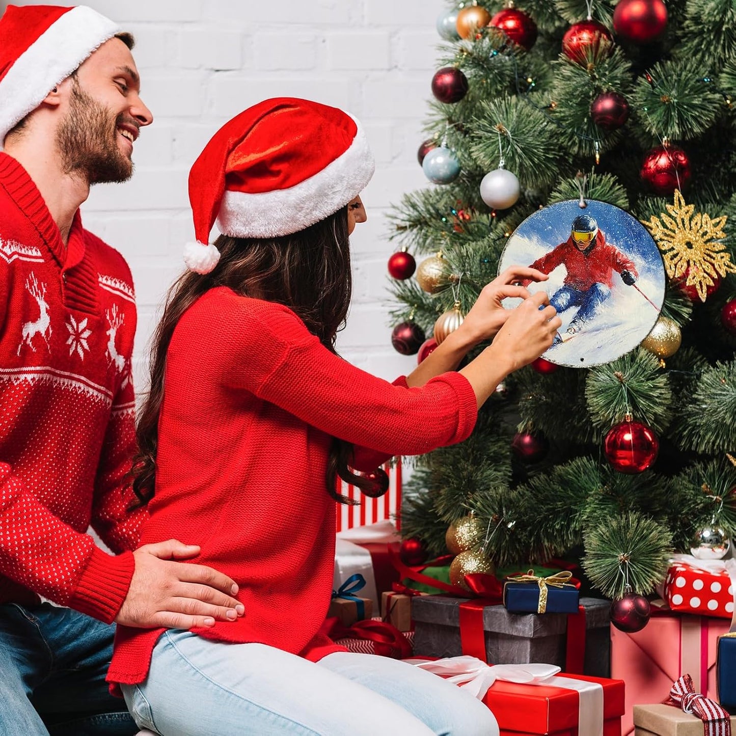 Round Ski Vintage Metal Sign Skiing Sign, Office Sign Home Décor Ski Lodge Décor Cabin Tin Sign 8 * 8 in