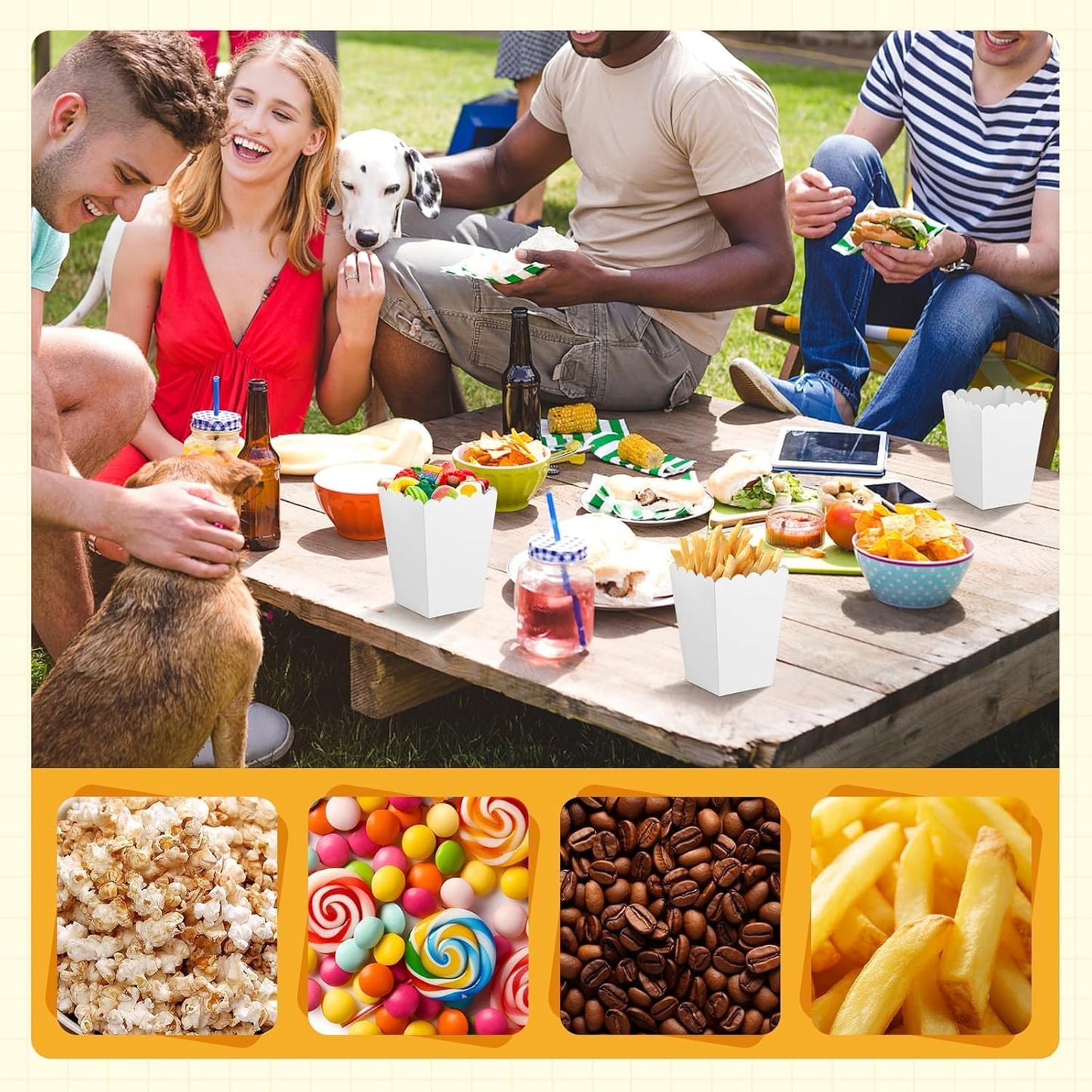 36 Pack Mini Popcorn Boxes for Party, Small Popcorn Cups Disposable for Movie Night, Carnival, Theater - Bulk White Popcorn Containers, 3 x 4.2 x 2.2 Inch