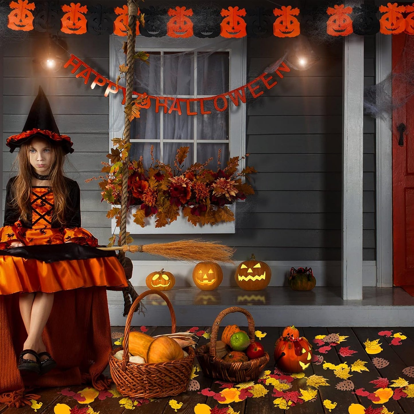 Autumn Fall Confetti Glitter Sequin Thanksgiving Maple Leaves Turkey Pumpkin Confetti Sprinkles Table Decorations for Home Fall Thanksgiving Party Supplies, 2.1 oz