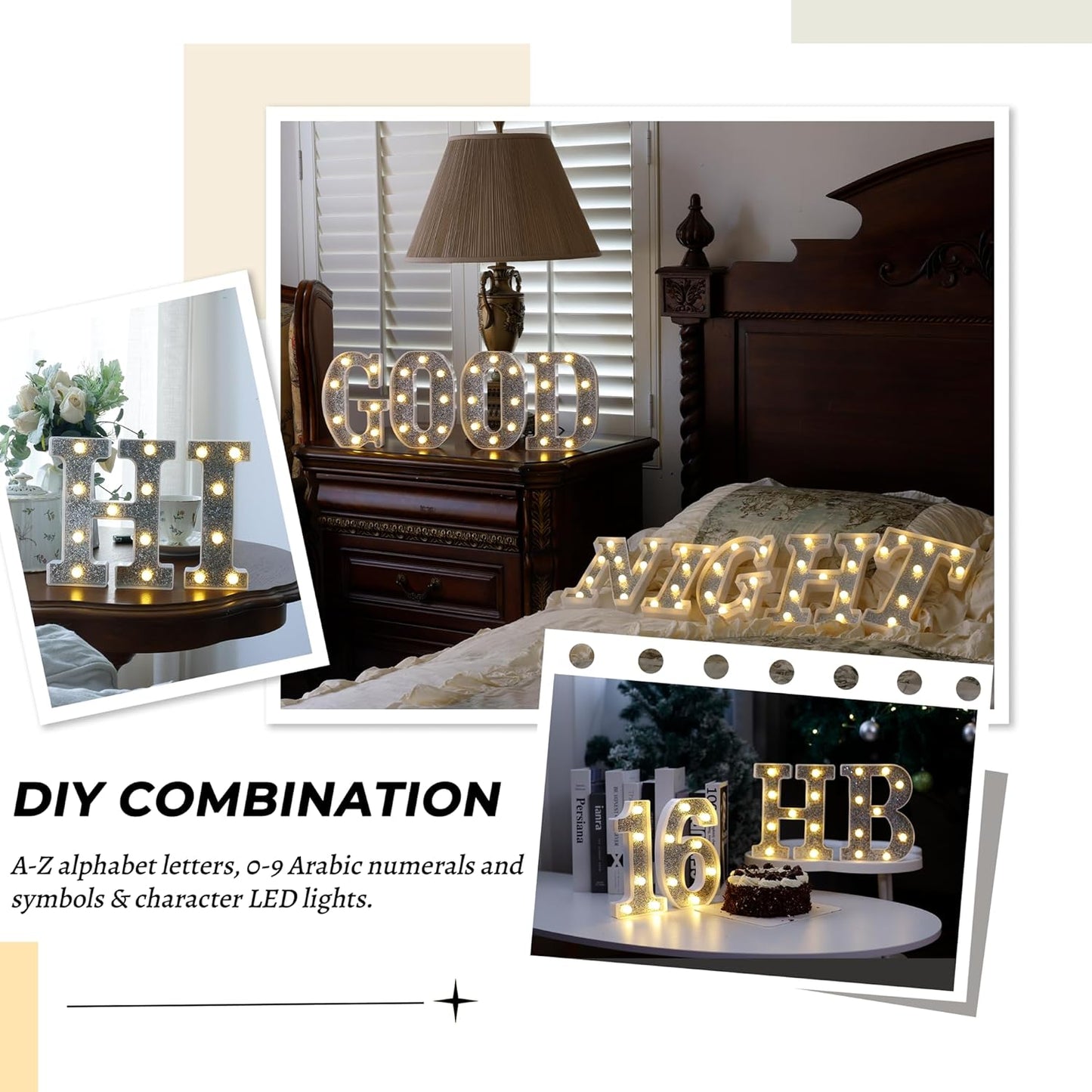 Marquee Light Up Letters, Glitter Silver LED Letter Lights Battery Powered Alphabet Letter Sign for Night Light Wedding Birthday Party Cafe Bar Decoration Girls Room Decor - M