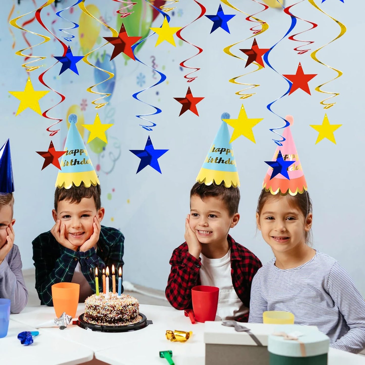 BEISHIDA Red Blue Gold Star Hanging Swirl Decorations, Birthday Hanging Party Supplies for Graduation Wedding Baby Shower Birthday Decorations,Pack of 15