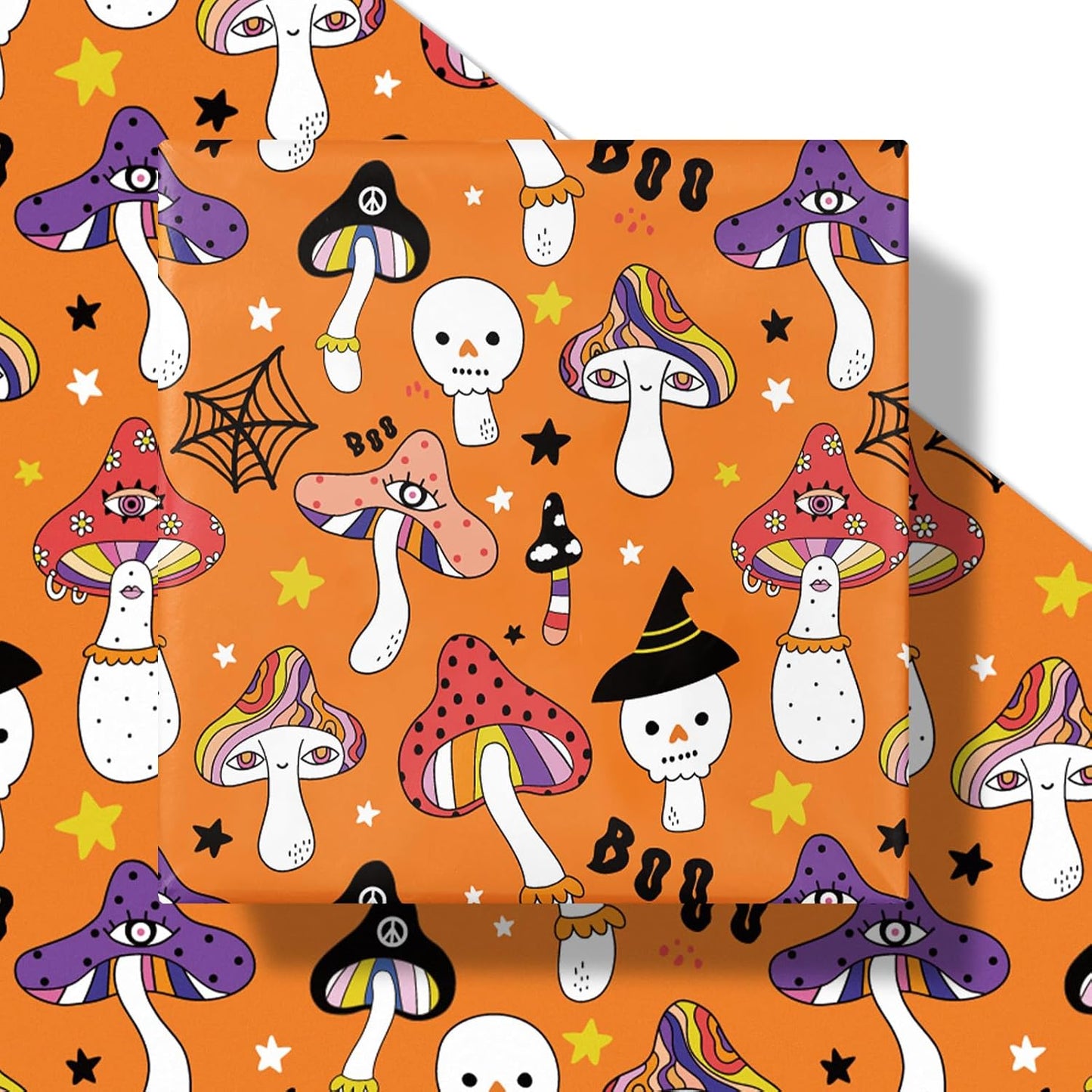 LeZakaa Halloween Creepy Mushroom Wrapping Paper Roll, Mushrooms Design, for Halloween Party, Teens, Adults, Nature Lovers, Mini Roll 17 in x 16.4 Ft