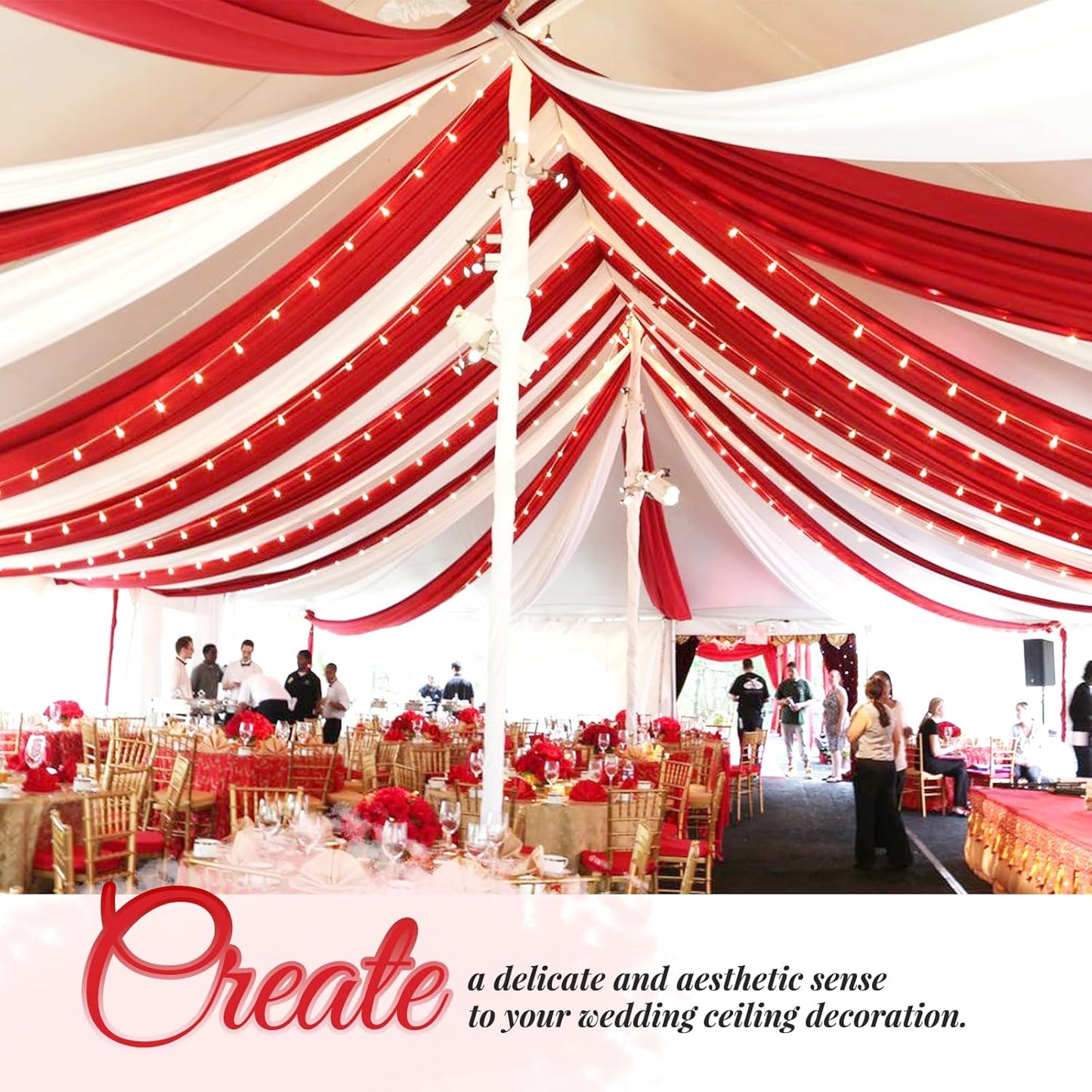6 Panels Red Wedding Ceiling Drapes 5ftx30ft Ceiling Drapes Chiffon Fabric Arch Draping Sheer Curtains Soft Drapery Draping Wedding Ceiling Decorations for Party Ceremony Stage Swag