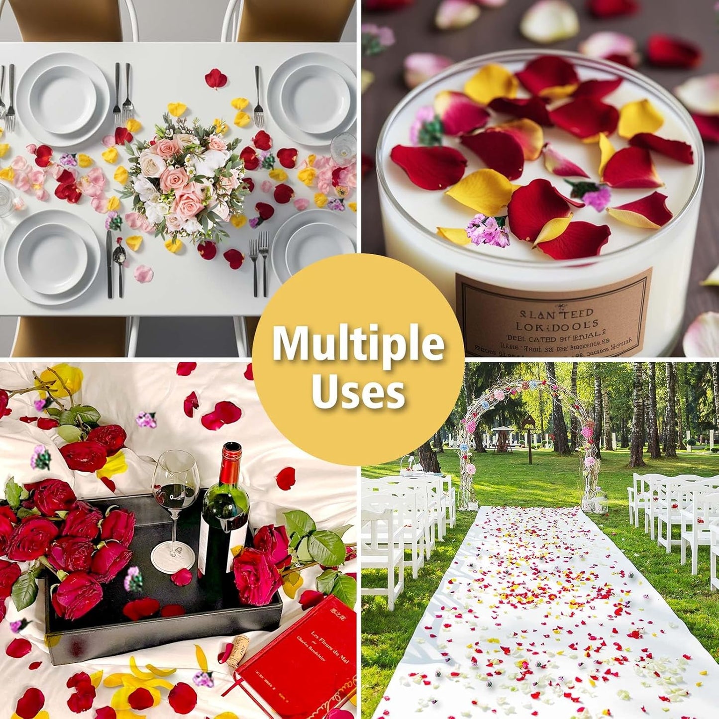 20+ Cups Real Dried Flower Petals, Biodegradable Wedding Flower Confetti, Mix Rose Petals and Purple Static Flowers for Engagement, Valentine's Day, Bath, Flower Girl Party Dinner Table Decor