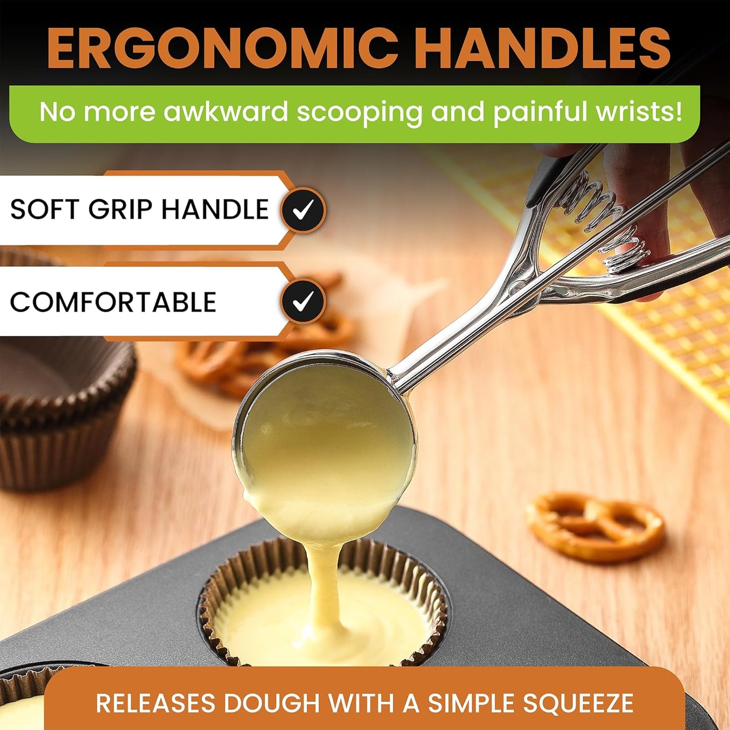 Spring Chef Large #20 Stainless Steel Cookie Scoop for Baking, Multifunctional Cookie Dough Scoop with Trigger Release - Dishwasher Safe Melon Baller - 2.93 Tablespoon Food Scooper for Kitchen - Black