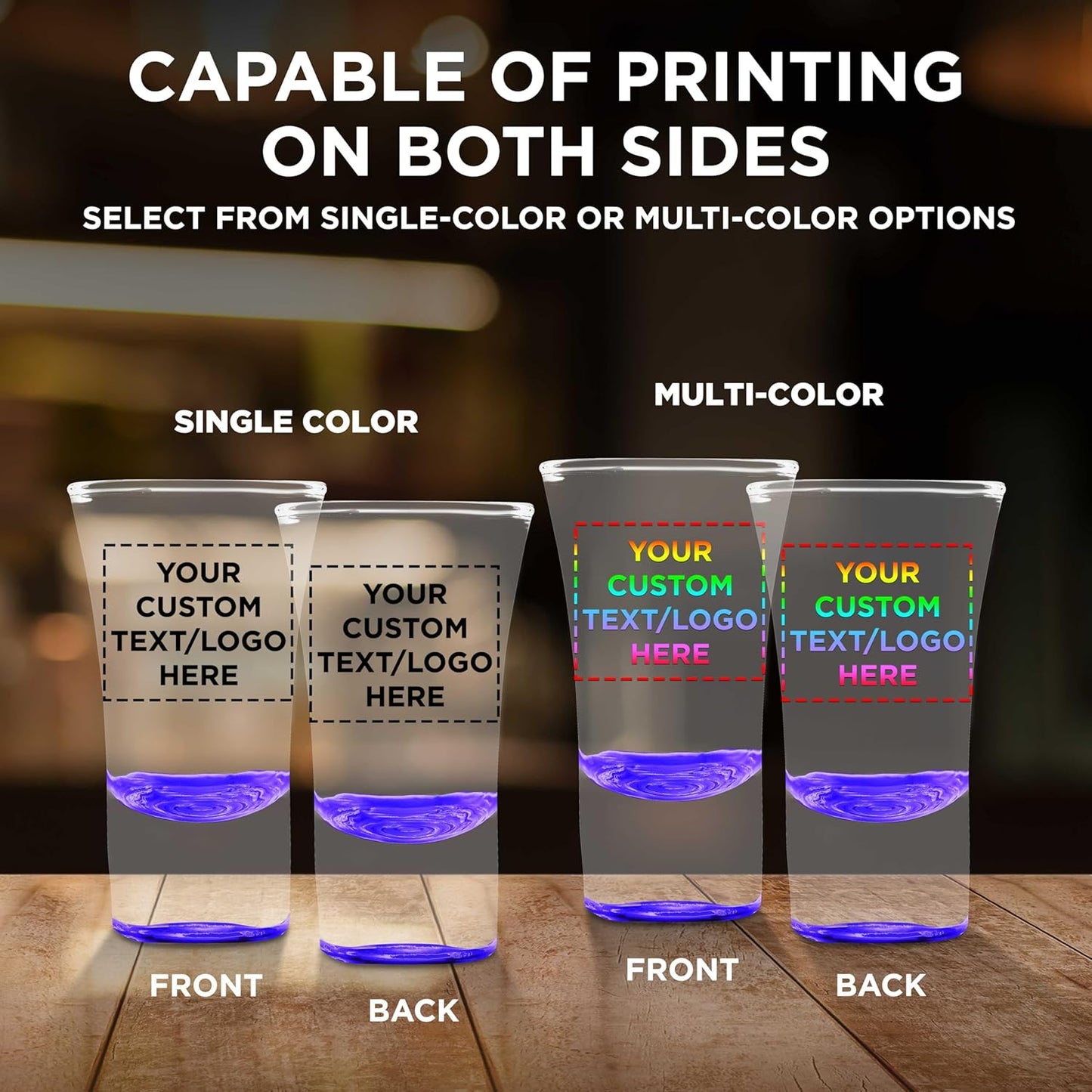 Custom 2 oz. Lord Shooter Etched Shot Glasses, 50 pack, Personalized Text, Logo, 21st Birthday Party, Lounge Glassware, Purple