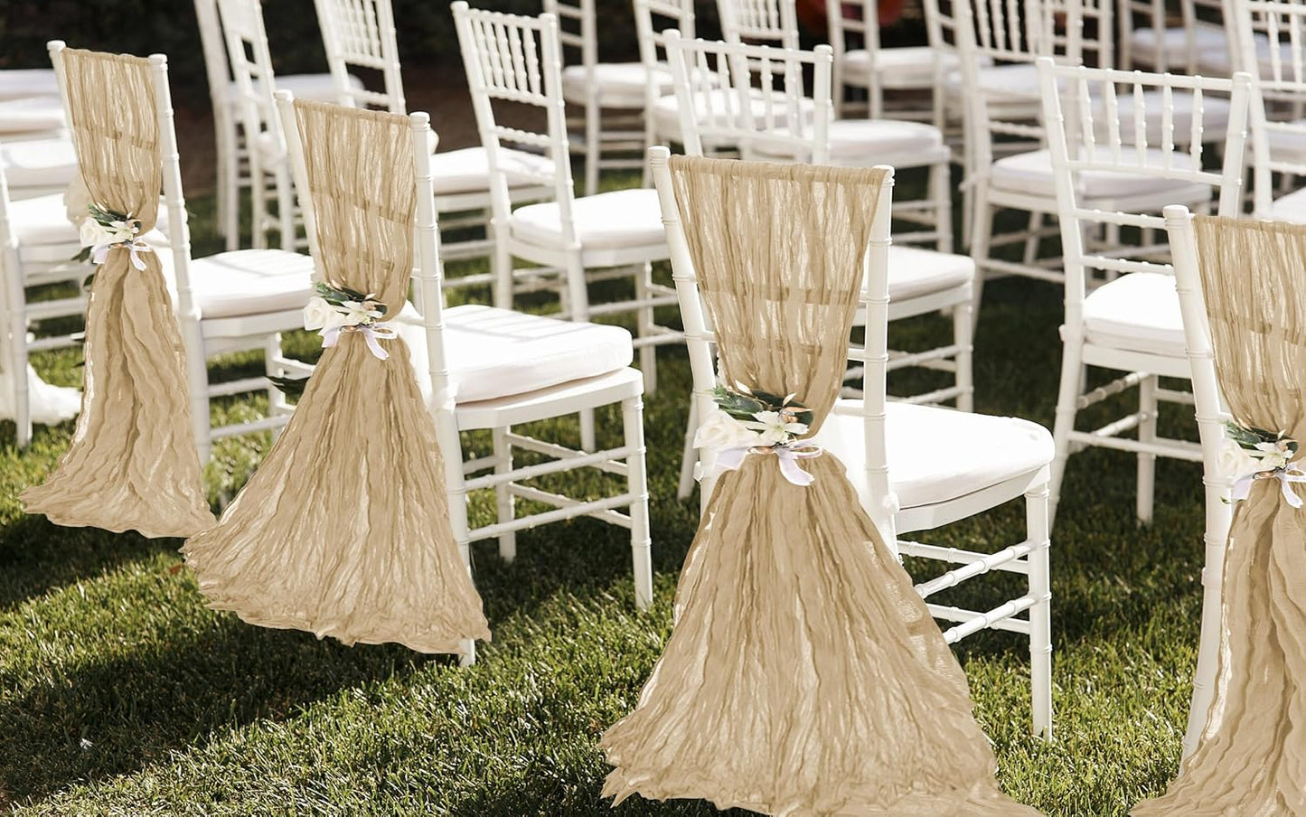 50 PCS Cheesecloth Chair Sashes, Bows Designed ChairSashes, 15.7x108 inch Chair Sashes for Aisle Decorations Universal Chairs Cover Decoration for Wedding Reception Party Banquet (Beige)