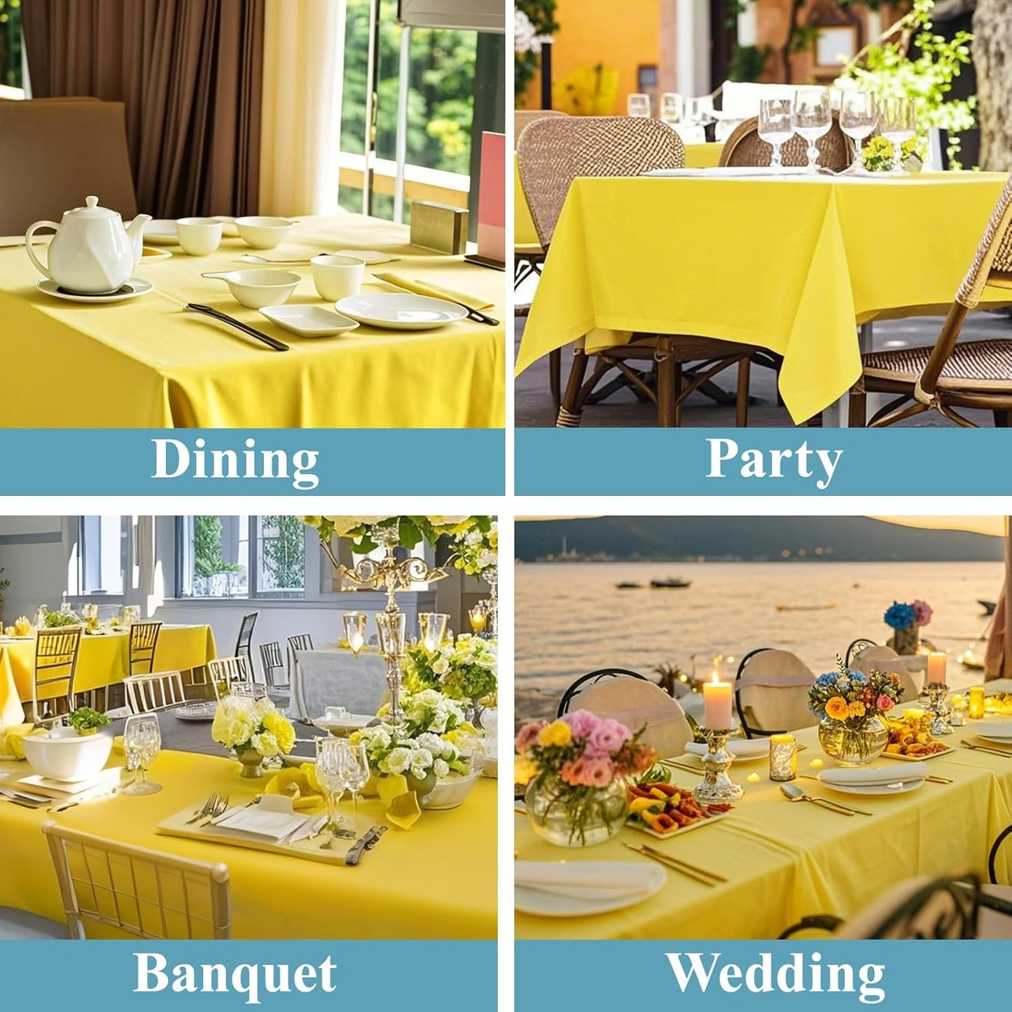 VidaFete Tablecloth 6 Pack 90 * 156inch Rectangle Table Cloth Polyester, Stain Wrinkle Resistant Polyester Dining Table Cover for Kitchen Dinning Party Wedding Rectangular Buffet Decoration(Yellow)