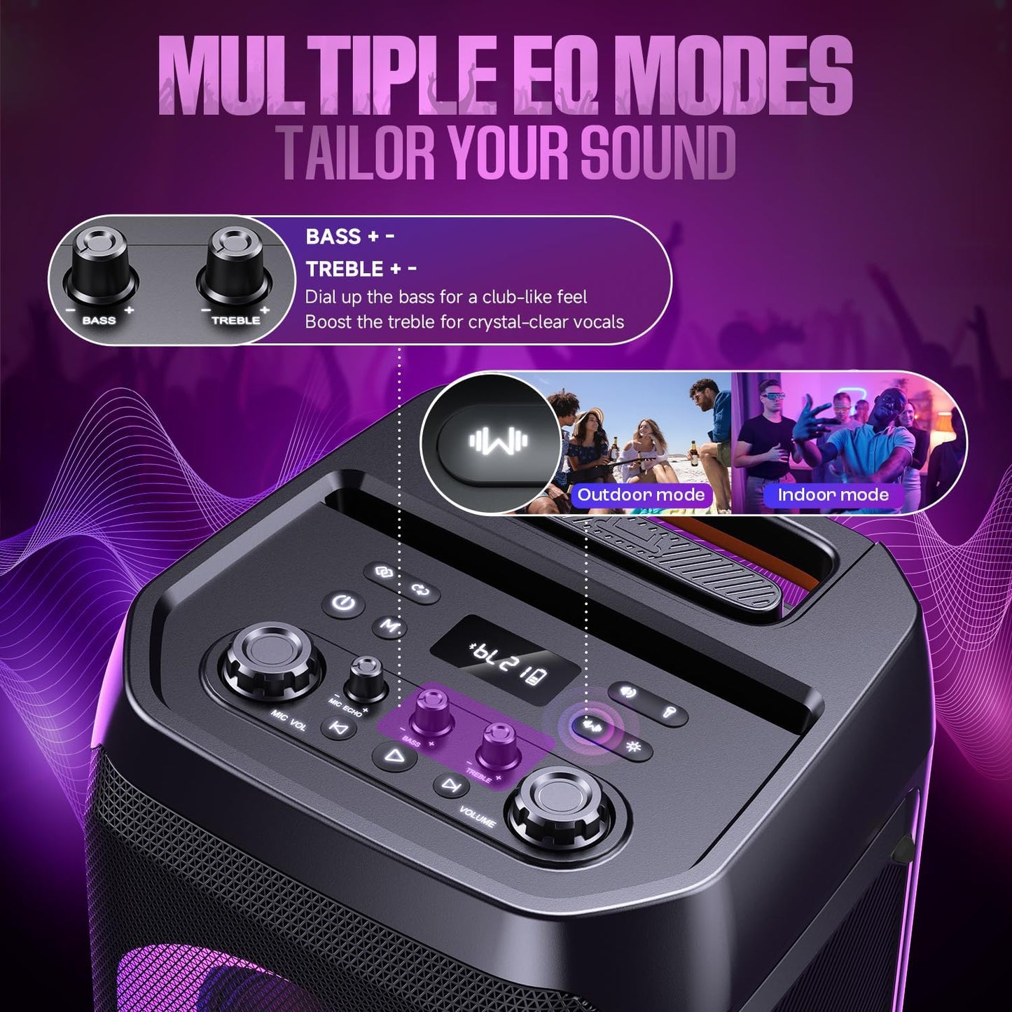 W-KING Portable Speaker Bluetooth Partybox Loud, 370W MAX Pro Sound, Deepest Bass,Large Outdoor Boom Box Wireless,Telescopic Handle&Sturdy Wheels, 25H, Futuristic Light,CSB,MIC&Guitar in,Fast Charge