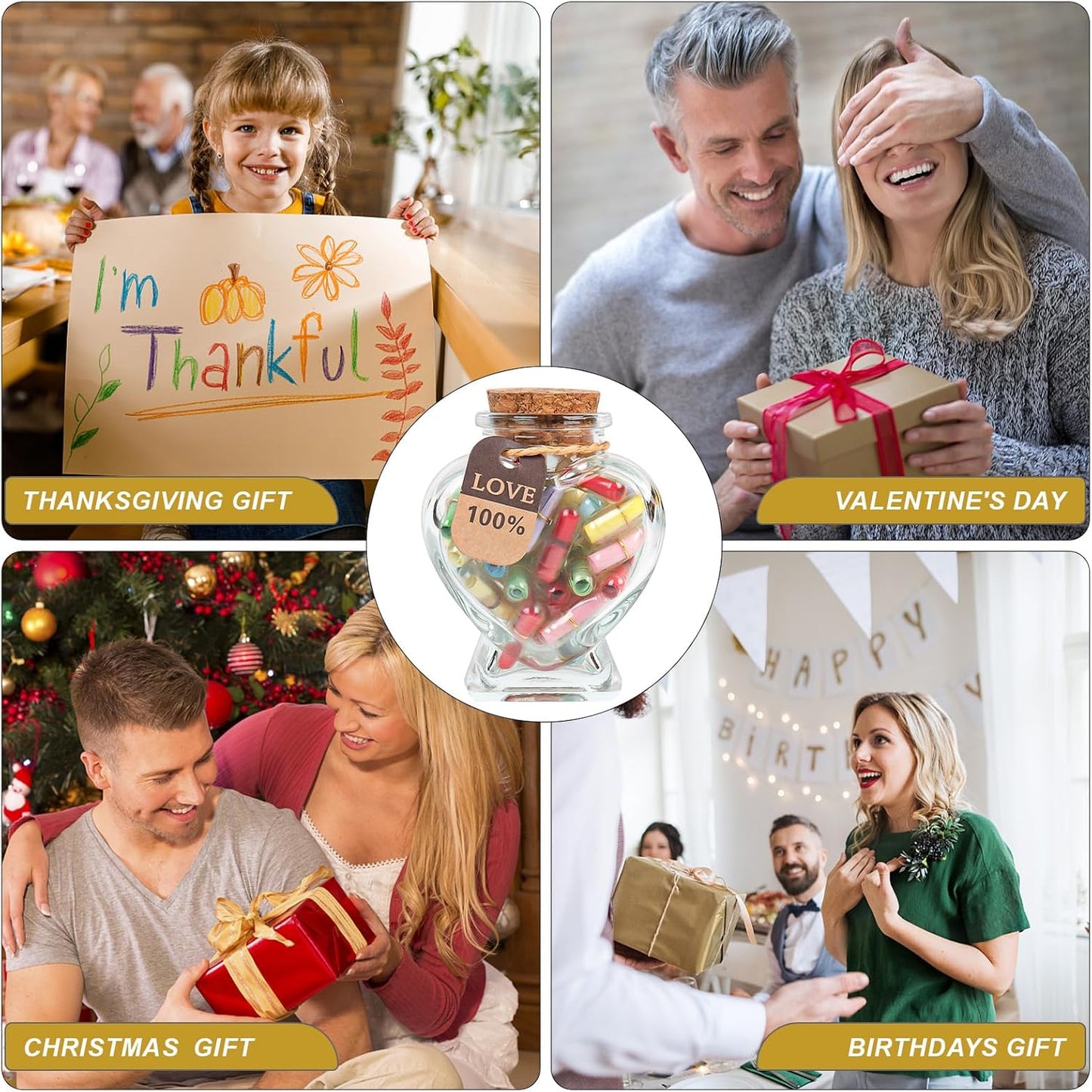 Capsule Letters Message in Glass Bottle,Message Pills Love Letter Gift for Boyfriend Girlfriend Wife Friend Birthday Christmas Anniversary Valentine Day Gift. (44PCS in a Bottle)