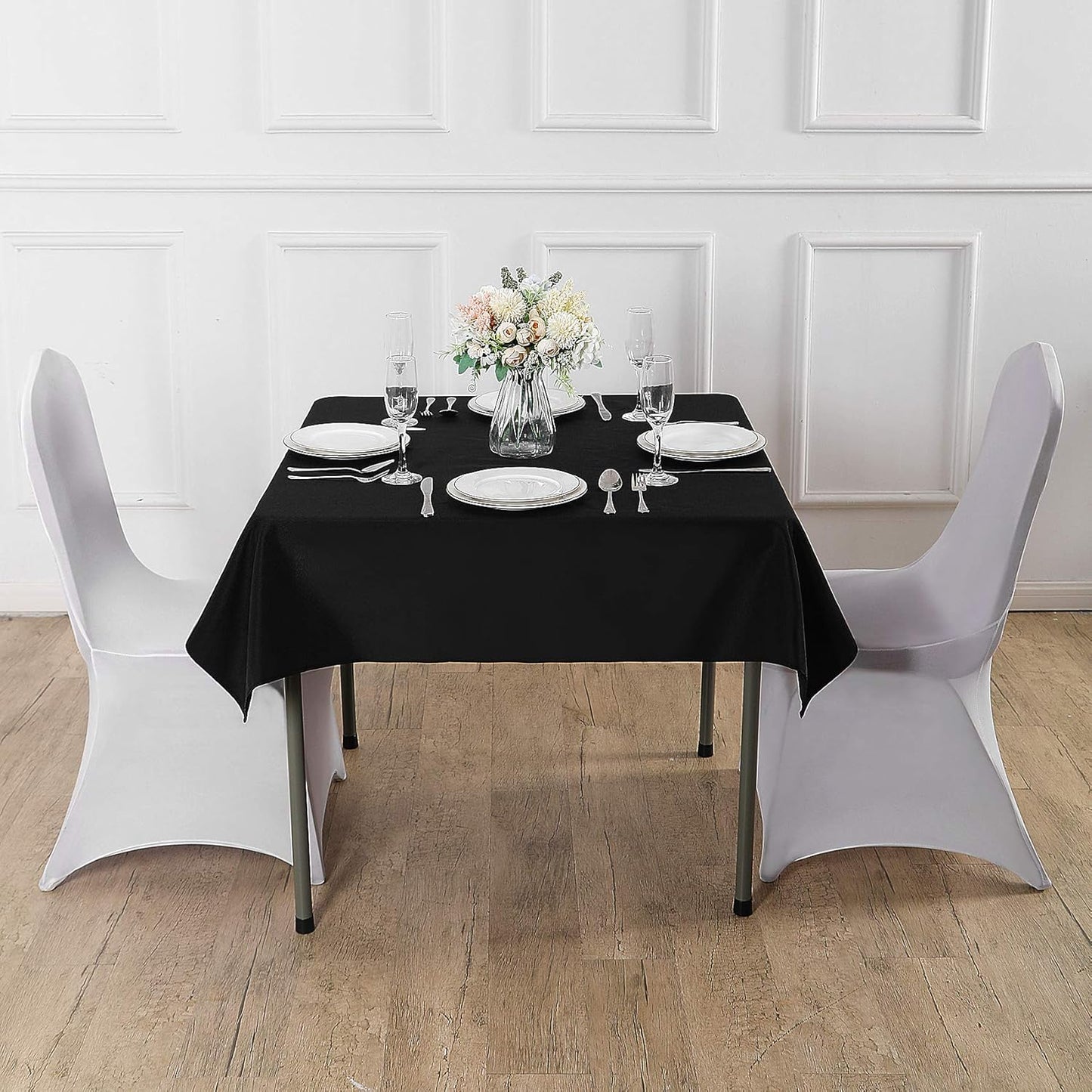 Cupuamon Square Tablecloth 70x70 inch Washable Polyester Fabric Table Cloth for Wedding Party Dining Banquet Decoration(70x70,Black)