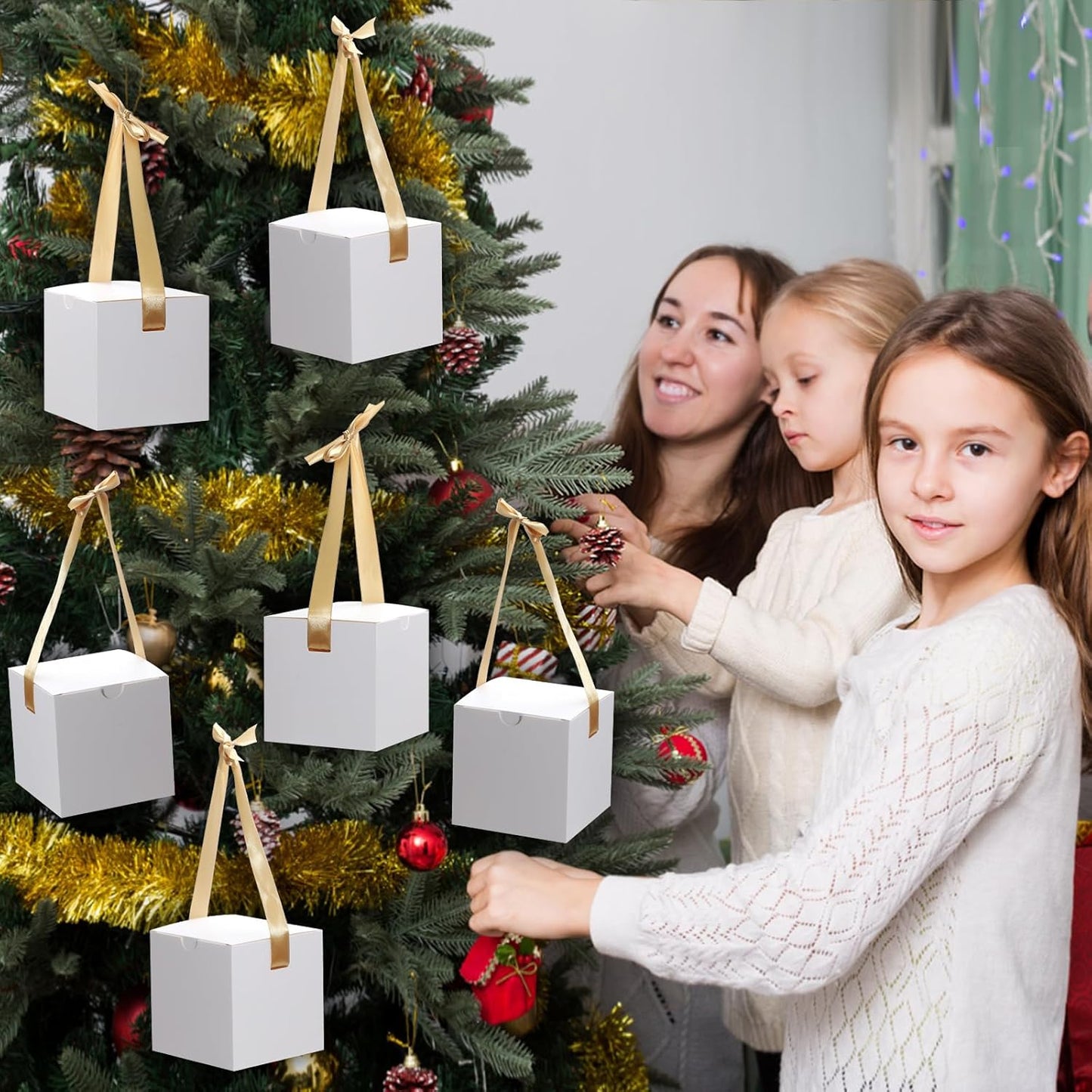 DOYIDE 20 Pack Small Gift Boxes, 6x6x6 Inch White Elegant Paper Boxes with Ribbons, Christmas Gift Box Crafting, Wedding Party Favor, Cupcake, Candy, Bridesmaids Proposal Box