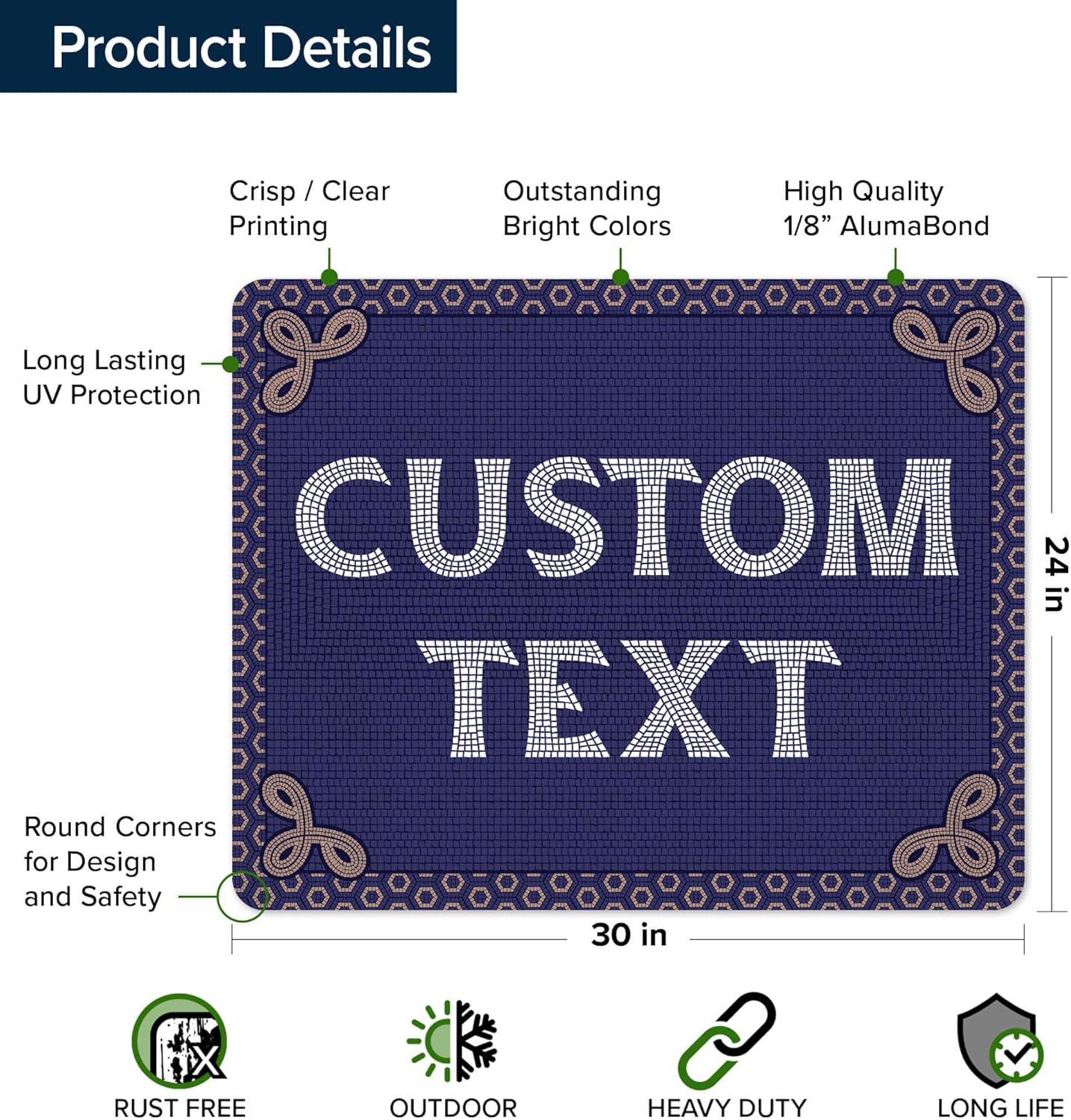 Custom Sign, Custom Street Sign, 11 Font Colors, 13 Font Styles, 4 Hole Options, 22 Sizes, 24x30 Inches, Rust Free DiBound, Fade Resistant, Made in USA by My Sign Center (Fauxsaic 1)