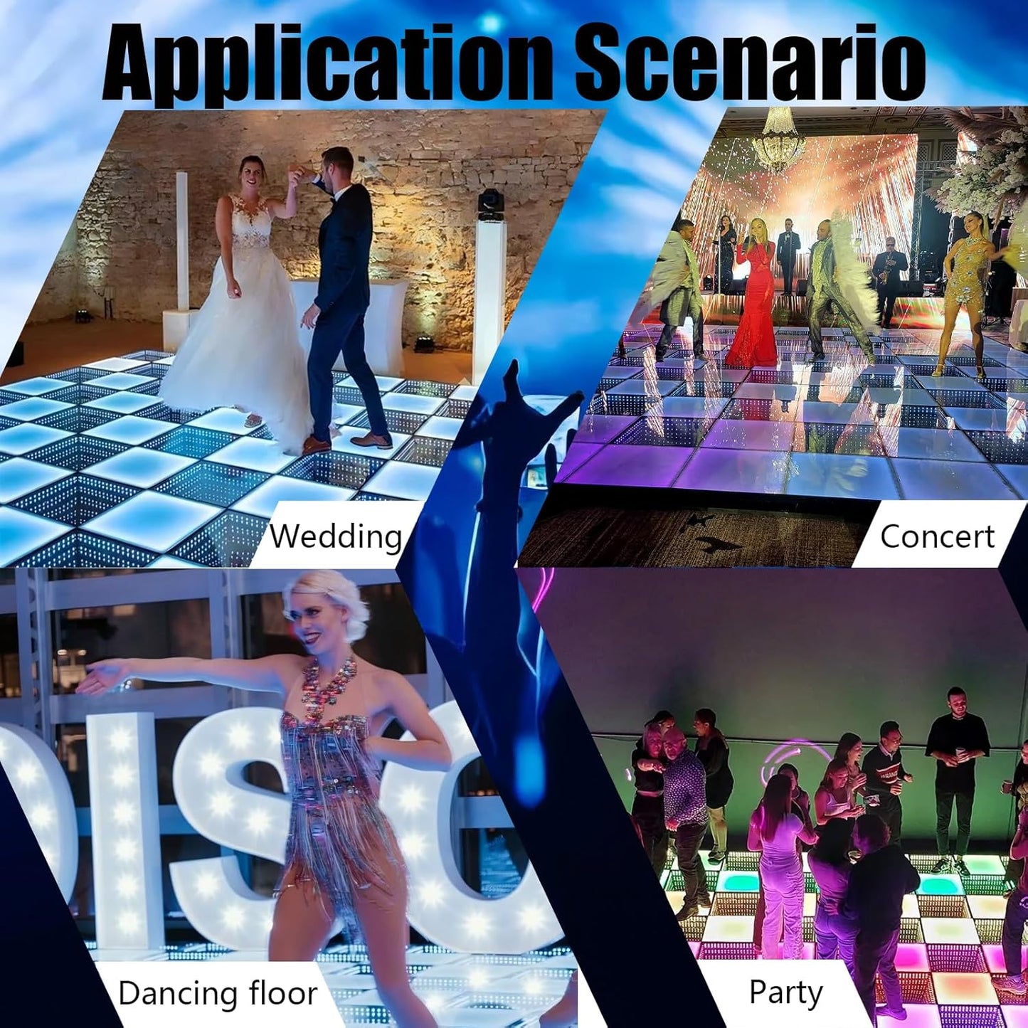 Dance Floor Stage Lights Tempered Glass Infinity Mirror Panel 3D Effect Led Dance Floor for Wedding Party Customizable (3D+RGB-Magnetic, 49PCS(11.5FTX11.5FT))