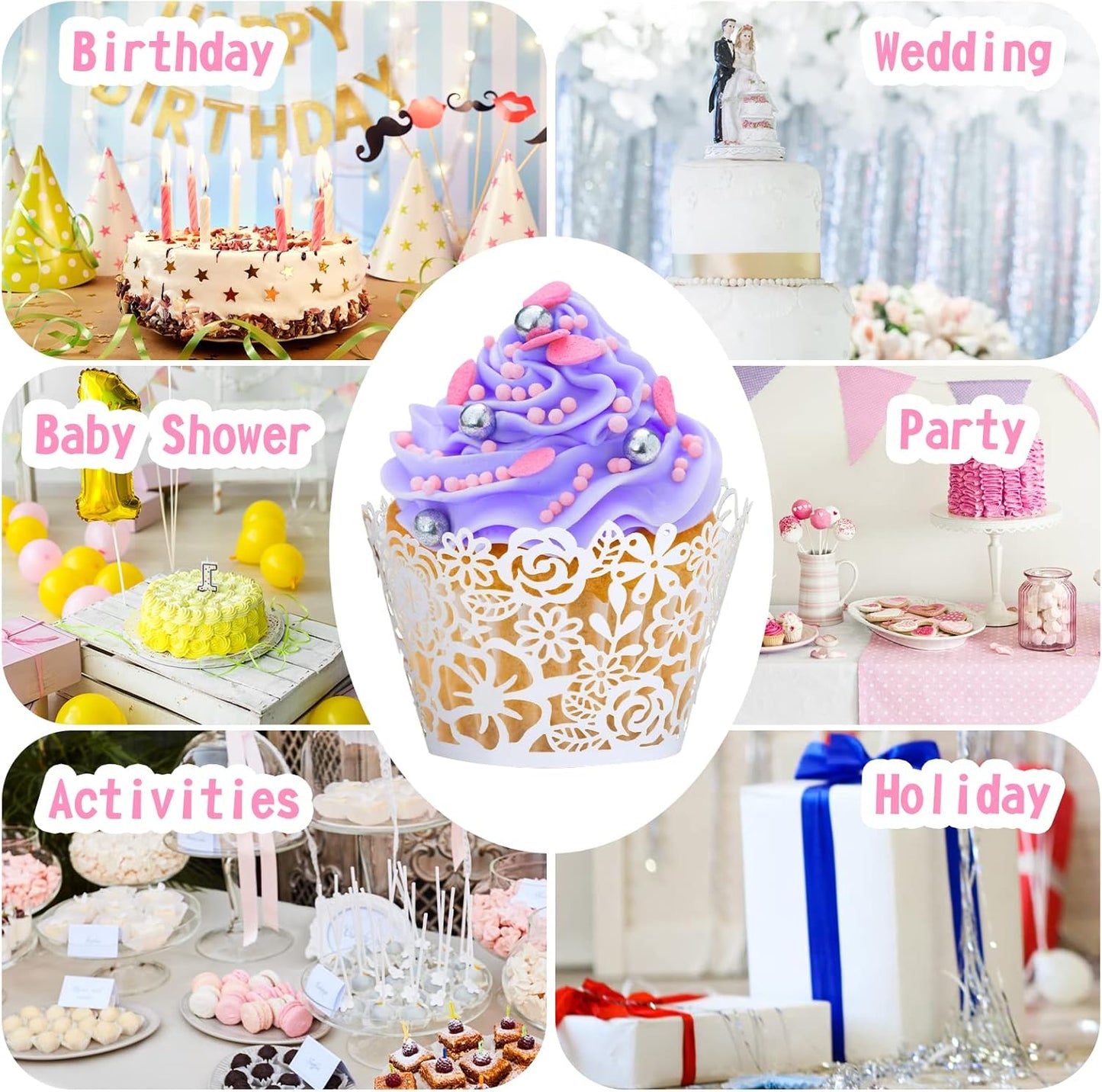 GWHOLE Cupcake Liners White Lace Cupcake Wrappers Wedding Birthday Party Holiday Favors Cupcake Tower Decoration Fancy Small Cupcake Decorating Supplies 50 pcs