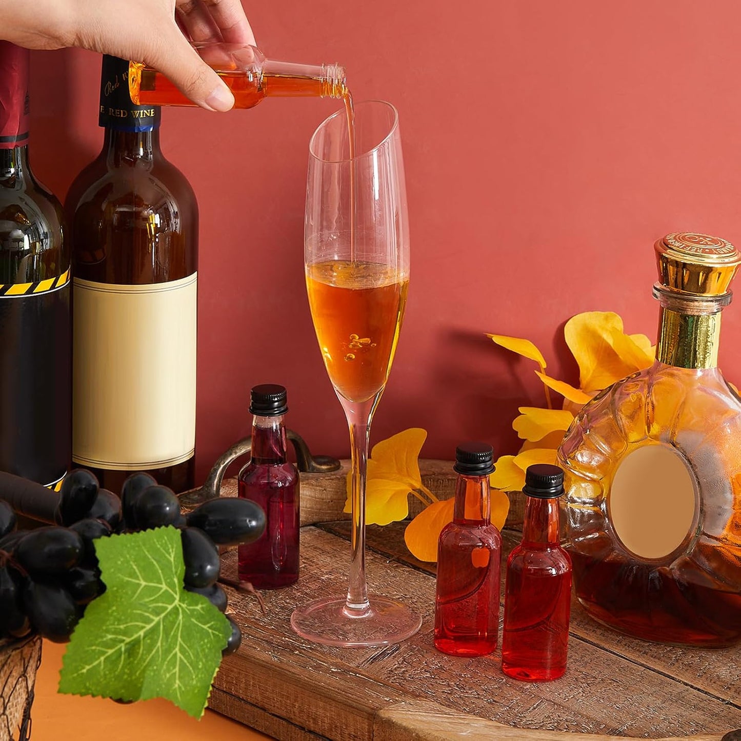 Tessco 100 Pcs Mini Liquor Bottles Plastic Mini Salad Dressing Bottle Christmas Small Shooter Alcohol Holders with Cap Wine Hot Sauce(0.8 Oz,Black)