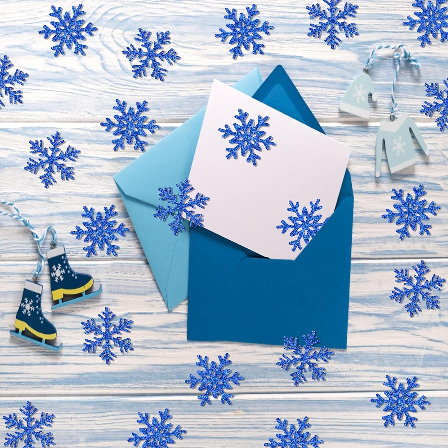 200PC Snowflake Confetti Dark Blue Christmas Confetti Snowflakes Table Scatter For Winter Holiday Birthday Baby Shower Party Decorations