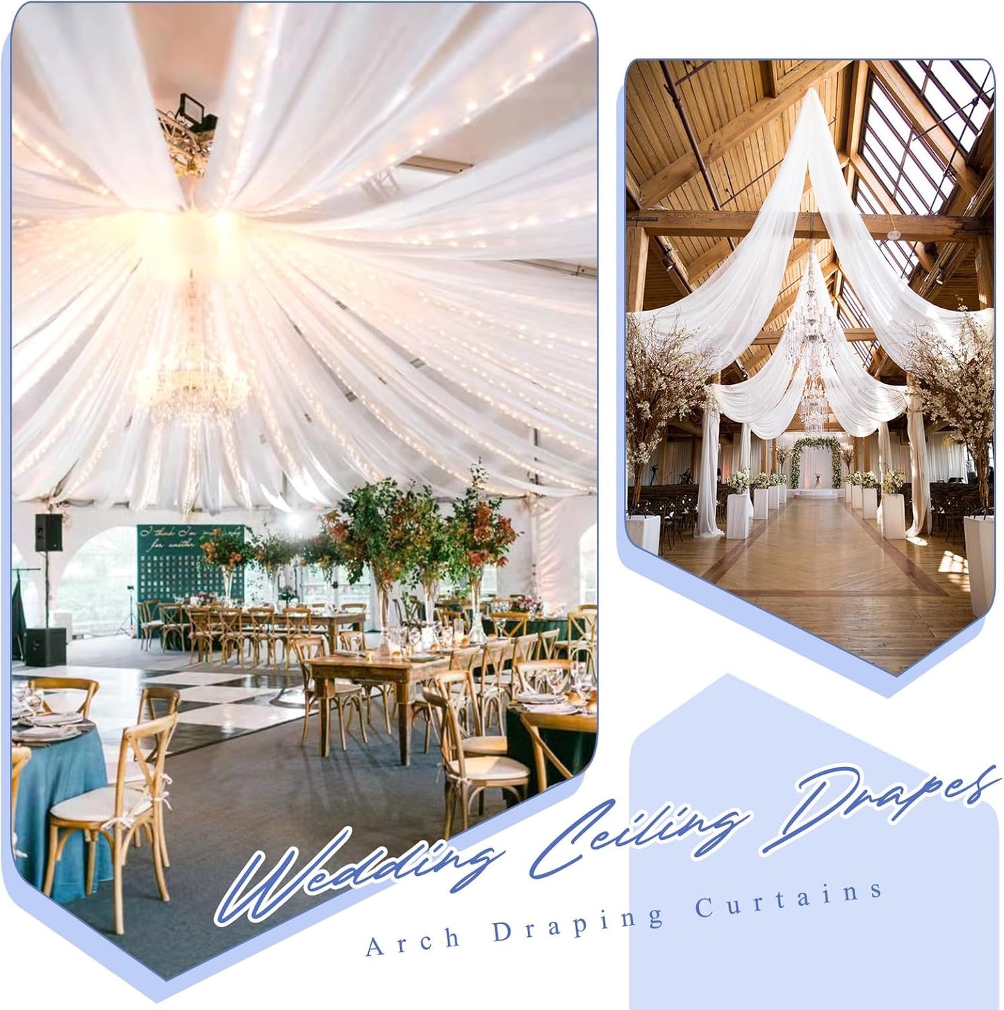 8 Panels White Ceiling Drapes for Wedding 5ftx40ft Sheer Drapery Chiffon Fabric Arch Draping Curtains for Party Ceremony Birthday Baby Shower Reception Stage Ceiling Decorations