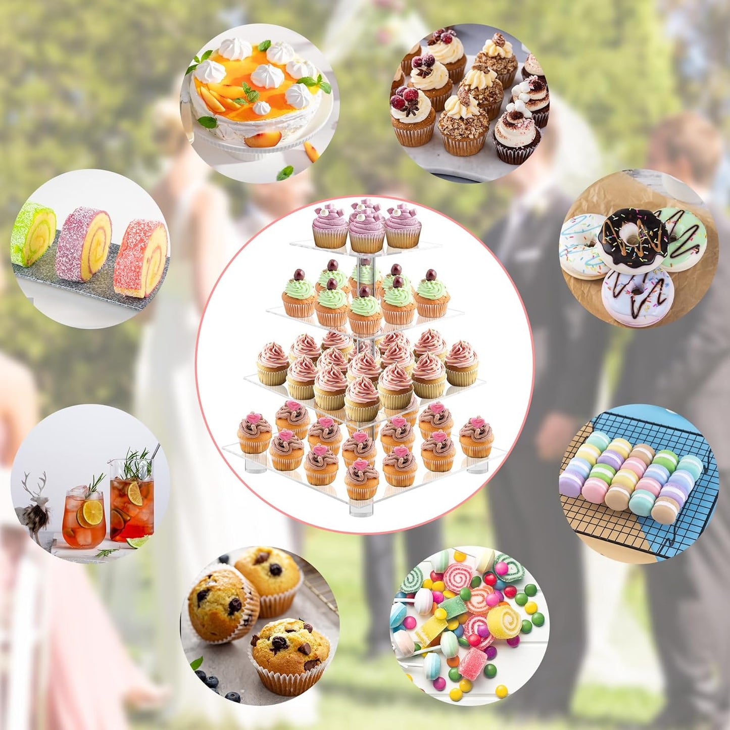 YestBuy 4 Tier Acrylic Cupcake Stand with Base, Premium Cupcake Holder, Acrylic Cupcake Tower Display Cady Bar Party Décor – Display for Pastry(4.7" Between 2 Layers)…