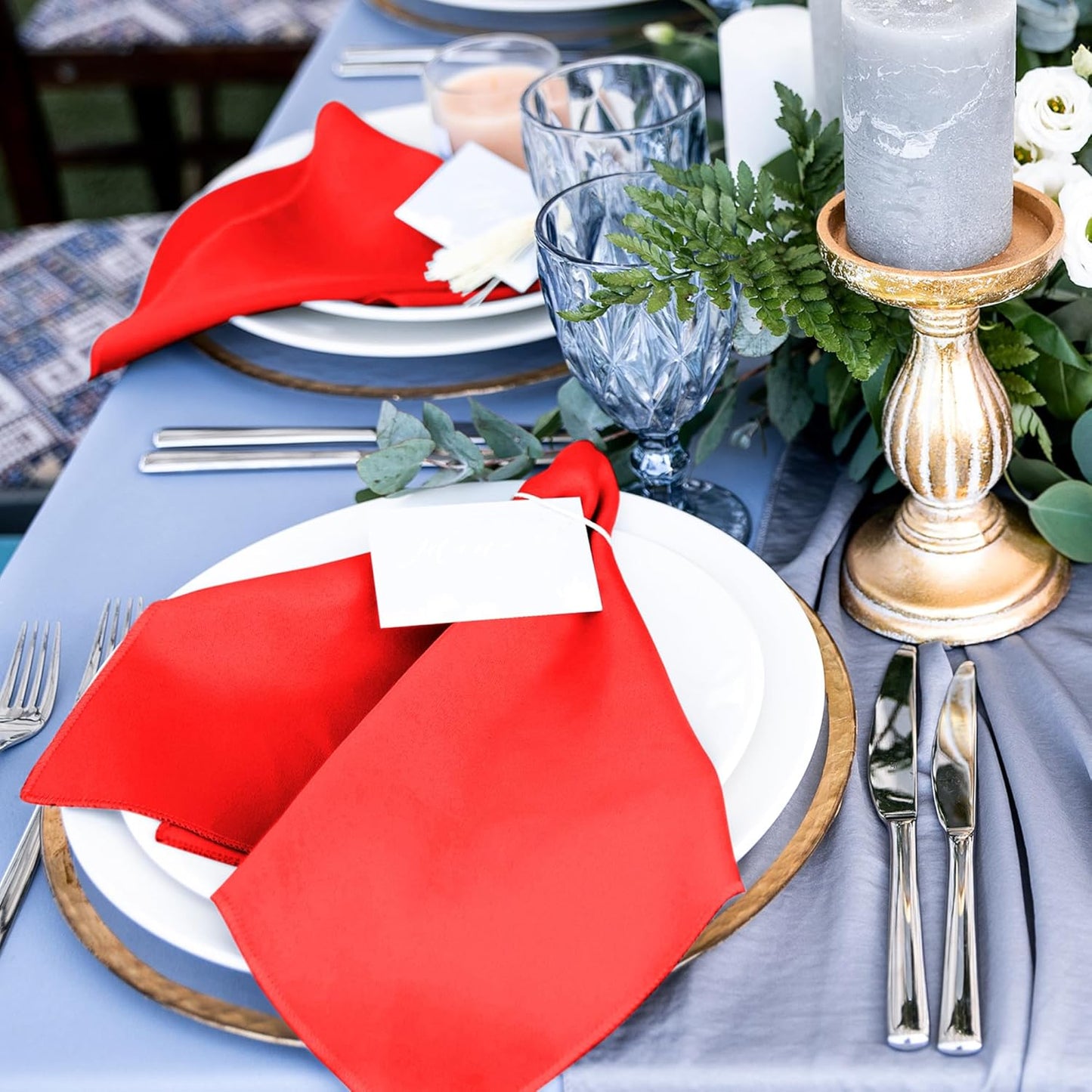 ANECO 12 Pieces Satin Napkins Soft Dinner Napkins Square Table Napkins 17 x 17 Inches for Restaurant Weddings Party Dinner Decoration (Red)