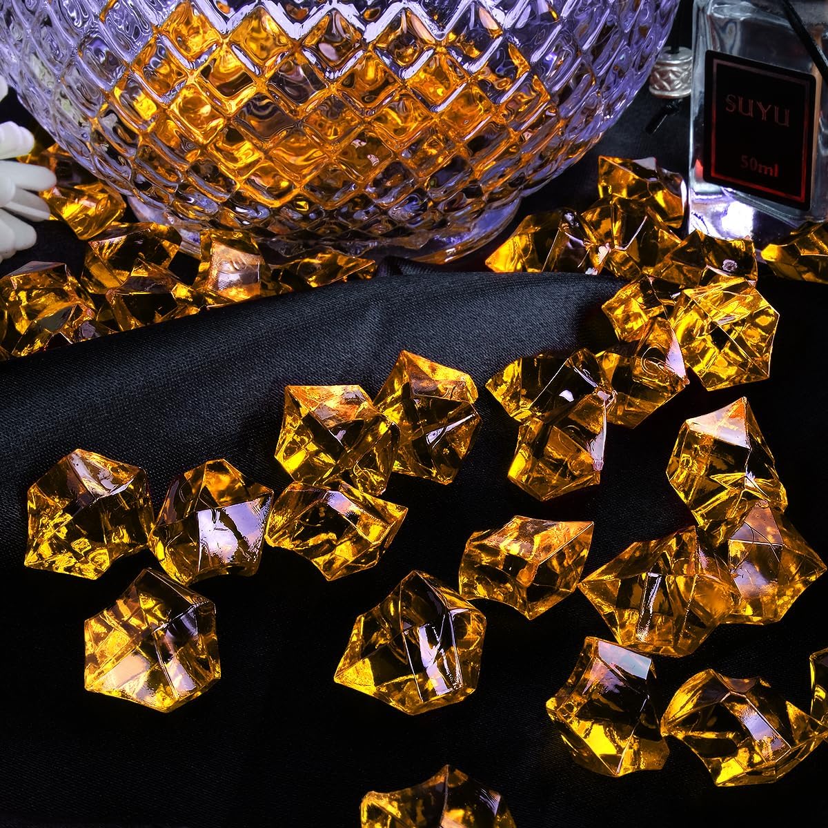 Babenest Acrylic Crushed Ice Rocks, 150 PCS Fake Crystals Plastic Ice Cubes Diamonds Gems for Vase Fillers, Home Decoration, Table Scatter, Event, Wedding, Arts & Crafts (Orange)