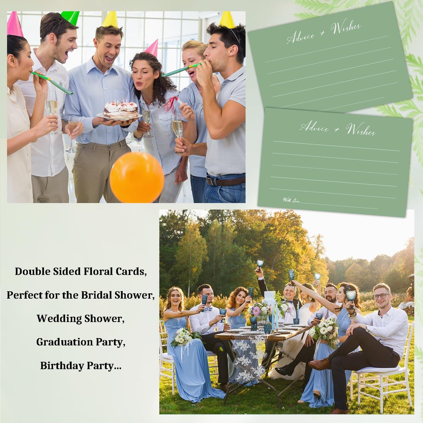 Green Advice And Wishes Cards, Advice Cards For Bridal, Wedding, Baby Shower, Mr And Mrs, Graduation, Wishes For Baby Cards Baby Shower, Pack Of 20 4x6 Cards Double Sided Print -03