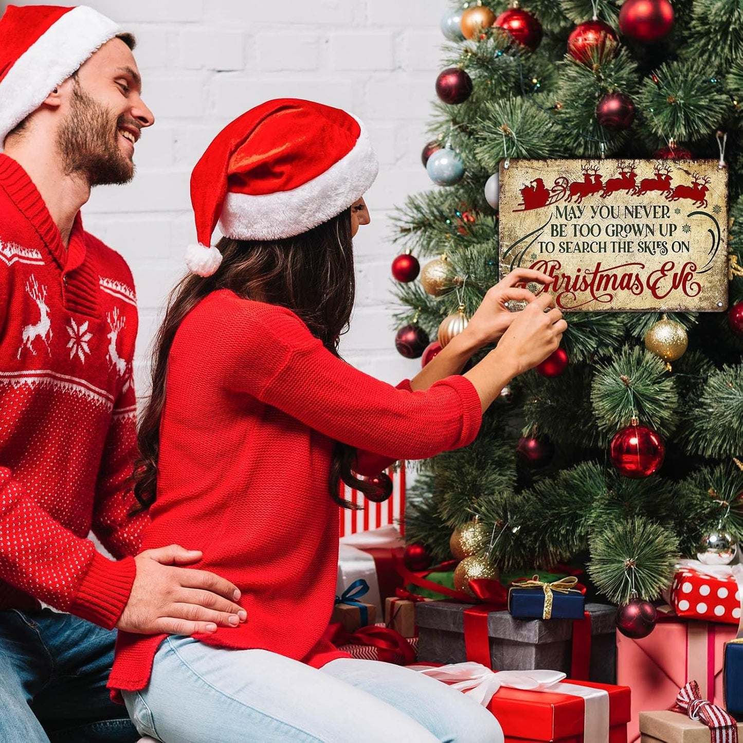 Christmas Signs Vintage Metal Tin, May You Never to Too Grown Up to Search The Skies Christmas Eve 8x12 Inch Rustic Wall Art for Festive Home Decor and Holiday Gifts