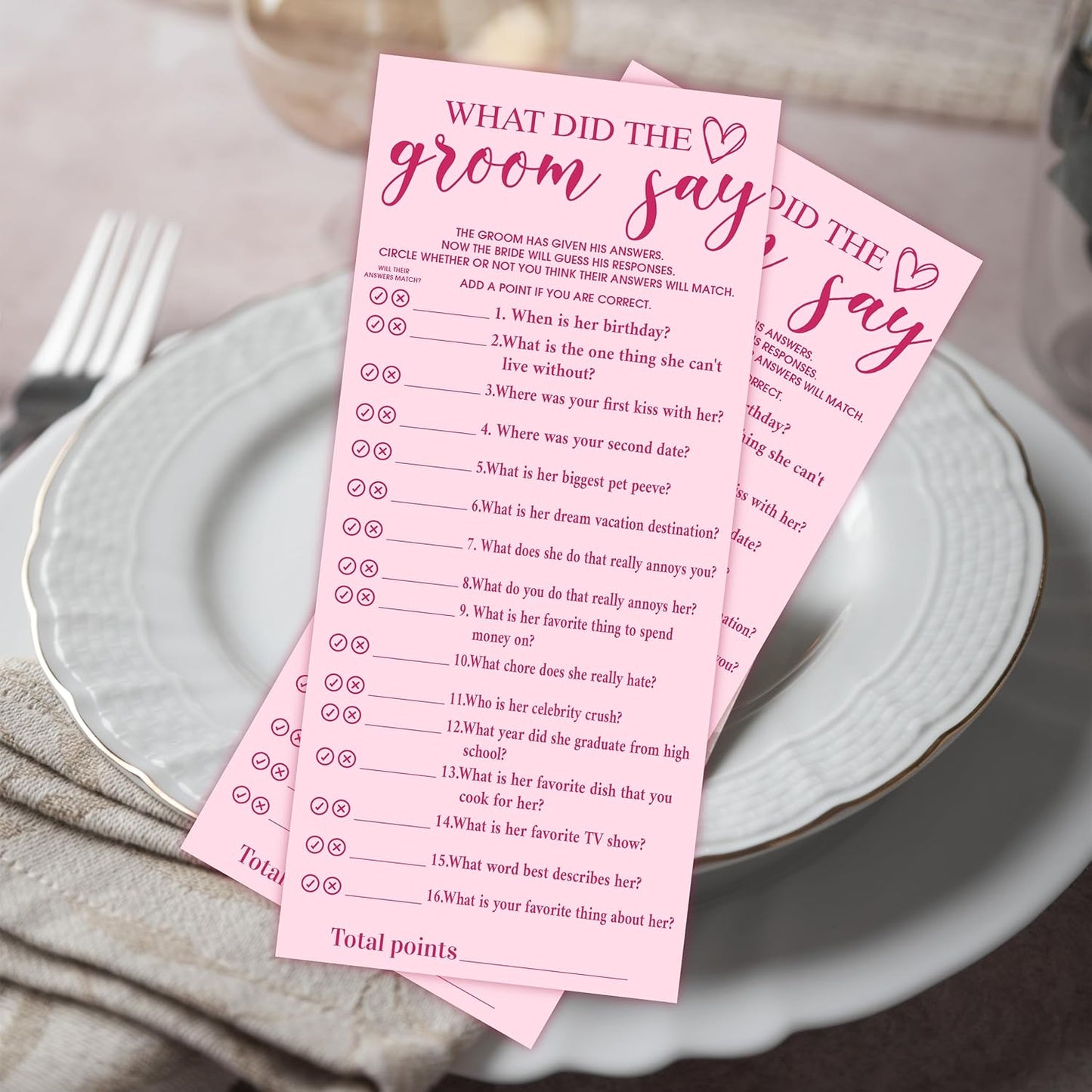 Pink Wedding Shower Games Cards, What Did The Groom Say, 4x9 Inch Bridal Shower Games for 25 Guests, Bride Wedding Receptio Supplies, Bridal Party Supplies Decoration-A07