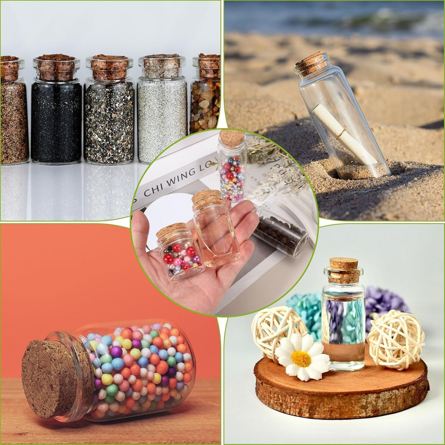 uxcell 10Pcs Mini Glass Bottles with Cork Stoppers, 12ml Small Clear Bottles Glass Empty Jars Vials for DIY Crafts Party Wedding Decor Favors