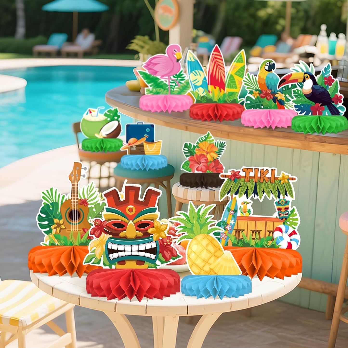 Hawaiian Luau Party Decorations Set: Aloha Theme Table Decoration with Luau Honeycomb Centerpiece for Tiki and Luau Hawaiian Party Supplies