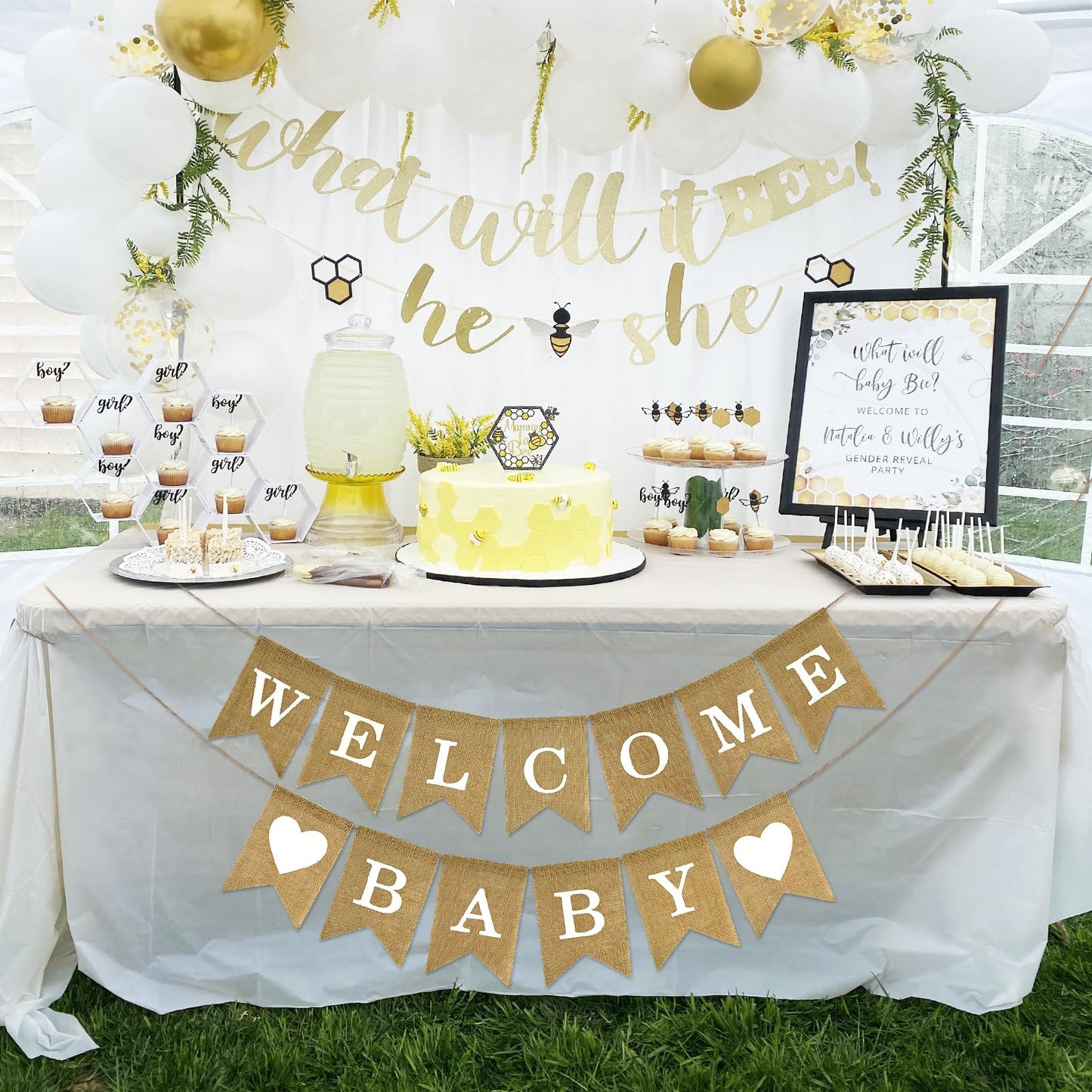 Anwyll Burlap Welcome Baby Banner - NO DIY Baby Shower Decoration Banner Oh Welcome Babies Shower