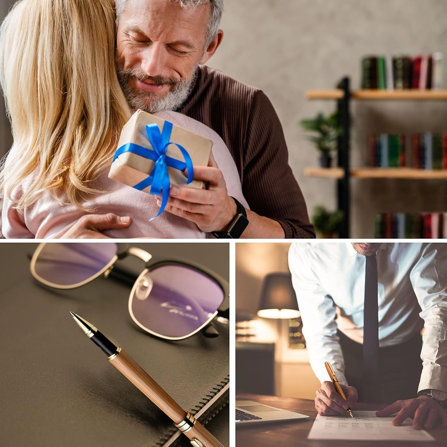 ZenZoi Wood Pen Set - Bamboo Fountain Pen w/Fine Nib & Rollerball Pen. Smooth Writing, Refillable, Vintage, Crafted, Journaling Pen. Luxury Pen Gift Set for Men, Women, Ink Converter.