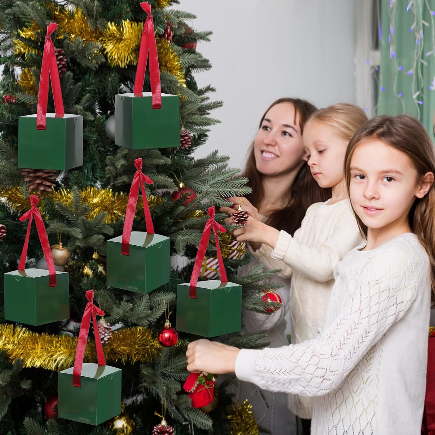 DOYIDE 20 Pack Small Gift Boxes, 6x6x6 Inch Green Elegant Paper Boxes with Ribbons, Christmas Gift Box Crafting, Wedding Party Favor, Cupcake, Candy, Bridesmaids Proposal Box