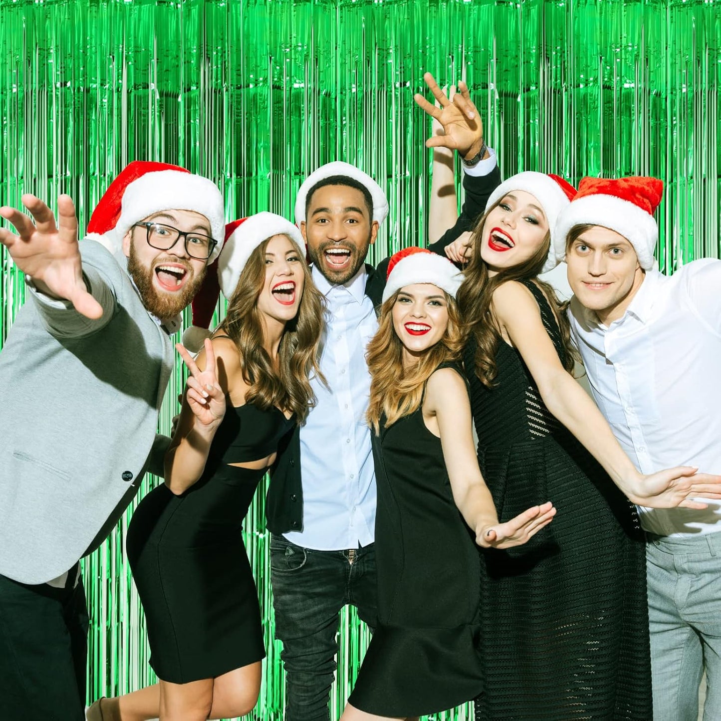 3 Pack 3.3x8.2 Feet Green Foil Fringe Backdrop Curtains, Tinsel Streamers Birthday Party Decorations, Fringe Backdrop for Graduation, Baby Shower, Gender Reveal, Disco Party