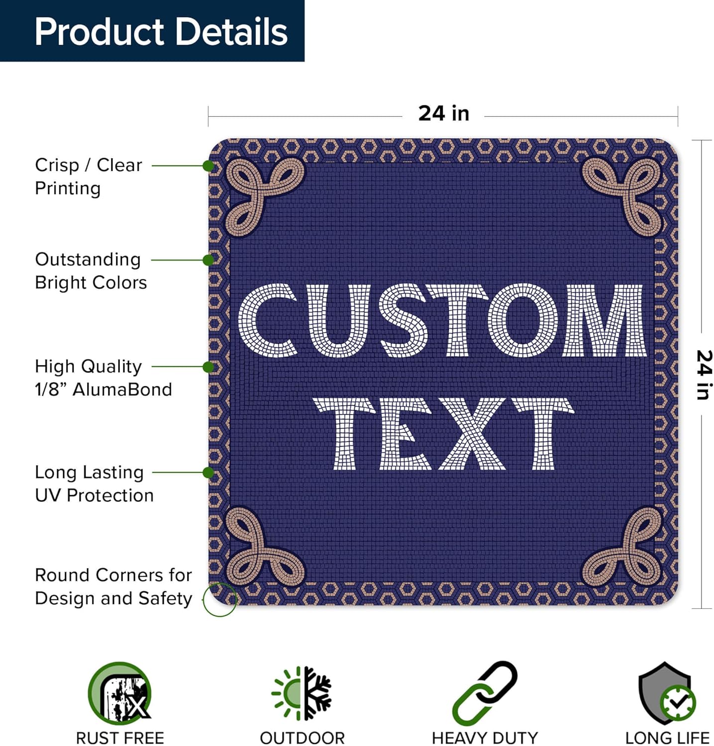 Custom Sign, Custom Street Sign, 11 Font Colors, 13 Font Styles, 4 Hole Options, 22 Sizes, 24x24 Inches, Rust Free DiBound, Fade Resistant, Made in USA by My Sign Center (Fauxsaic 1)