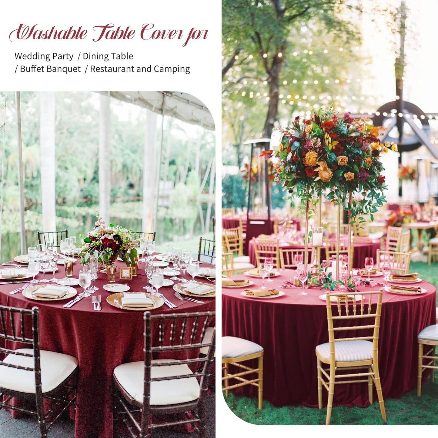 Fani 12 Pack 90 Inch Round Burgundy Polyester Tablecloths for Round Table, Wedding Party, Dining Table, Buffet, Banquet, Restaurant, Camping