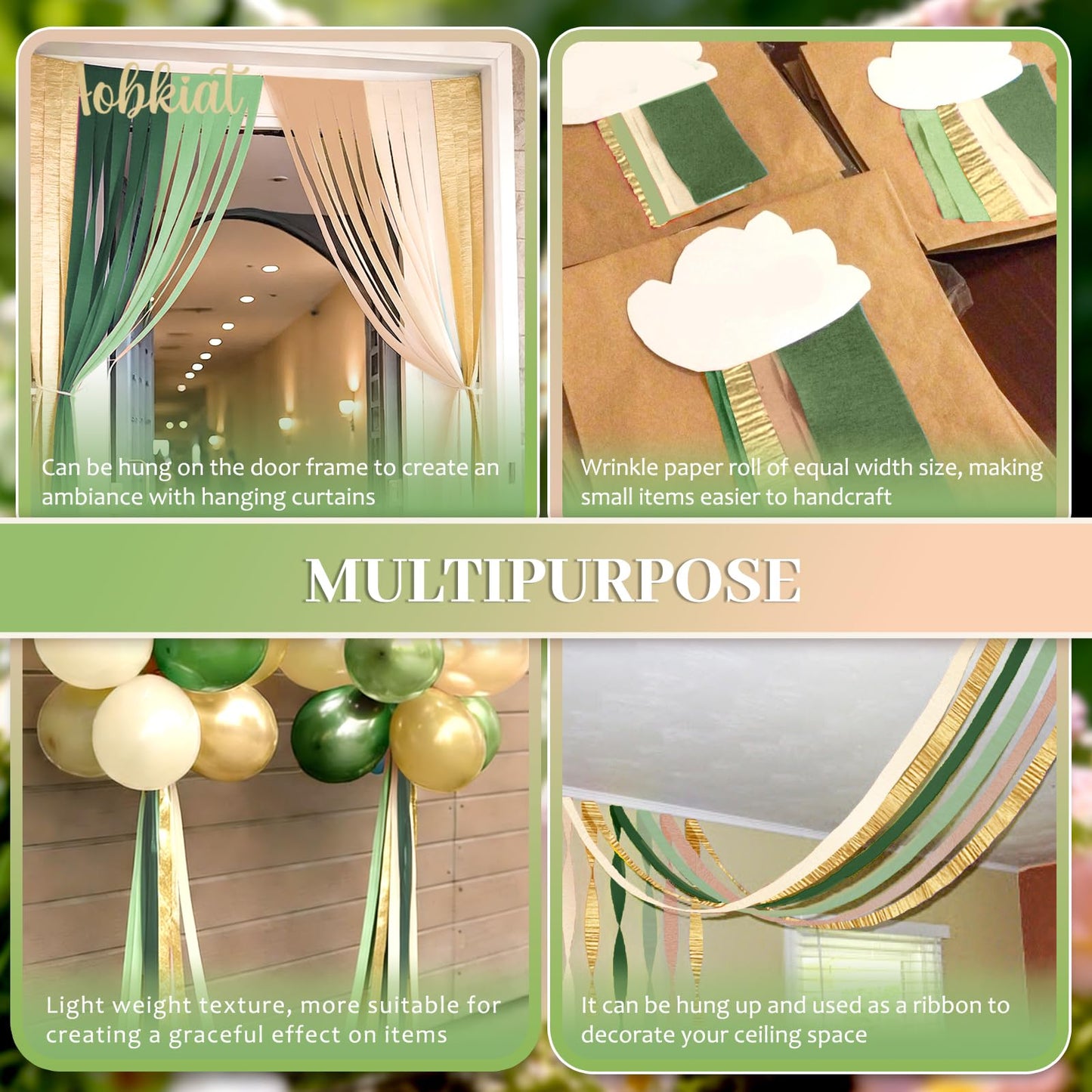 AOBKIAT Wedding Streamers Party Decorations,5 Rolls Olive Green Crepe Paper