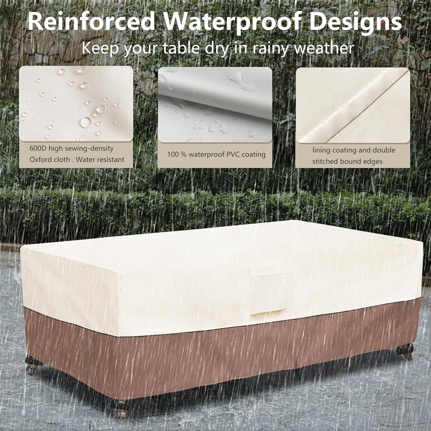 okcool Outdoor Coffee Table Cover,Waterproof Rectangular Patio Small Side Table Cover,48 x 28 x 16 inch, Outdoor Table Covers Waterproof Rectangle,Beige & Brown