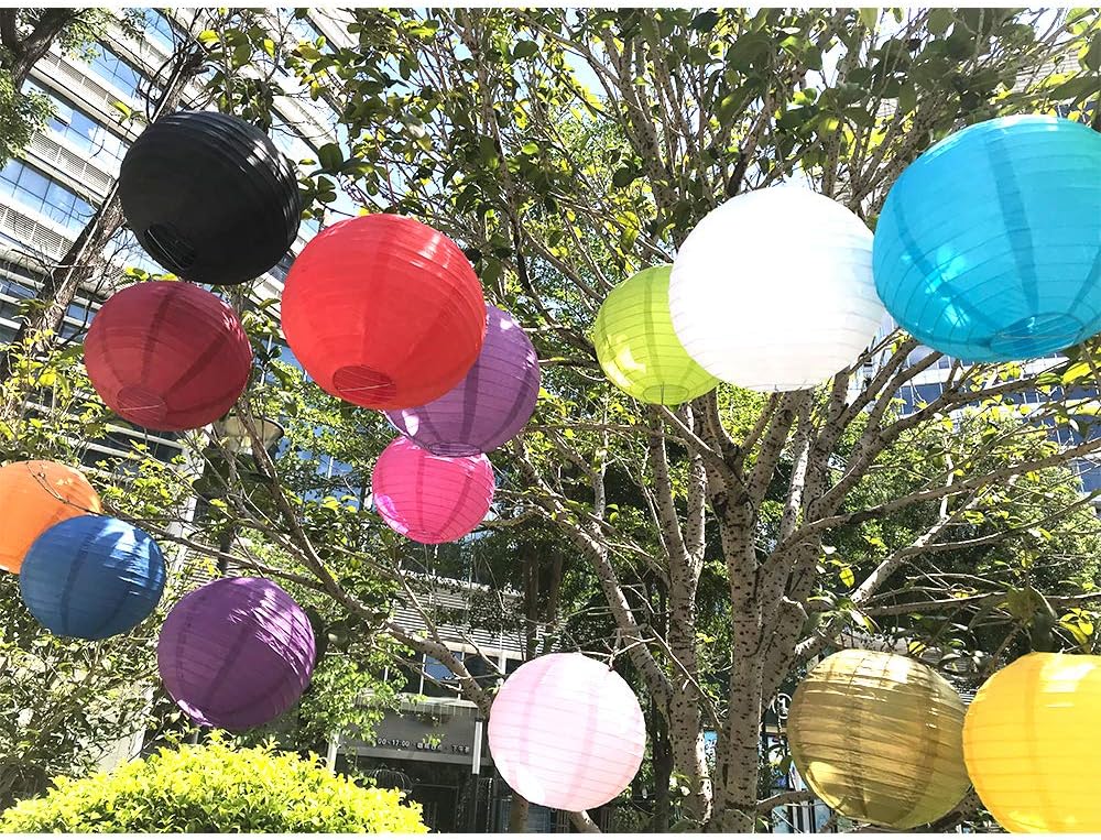 BEISHIDA Black Round Paper Lanterns Decorative Hanging Asia Chinese Japanese Paper Lanterns Lamp for Birthday Wedding Halloween Home Decor Party Decoration(10 Packs)