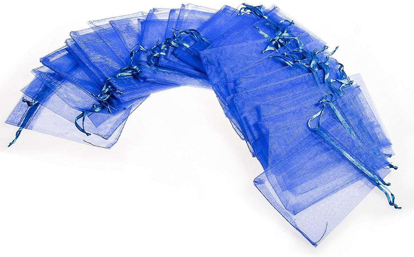 Wudygirl 100pcs 5X7 Blue Organza Bags with Drawstring Jewelry Lipstick Cosmetics Pouches Baby Shower Party Wedding Favor Candy Bags(Blue 5X7)