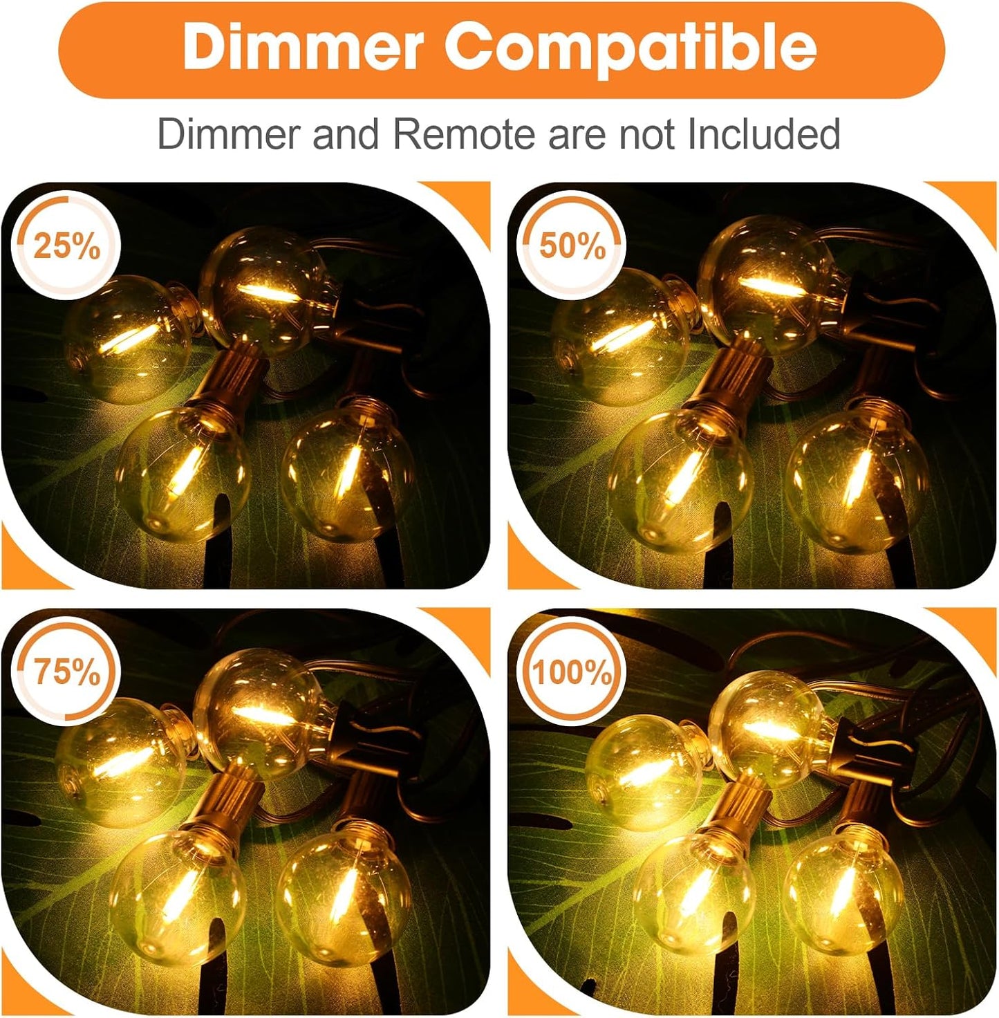 50 Pack G40 LED Replacement Bulbs for Outdoor String Lights, Dimmable, Warm White, E12 Screw Base, Waterproof LED Globe Bulbs Light for Indoor Outdoor Patio Cafe Decor