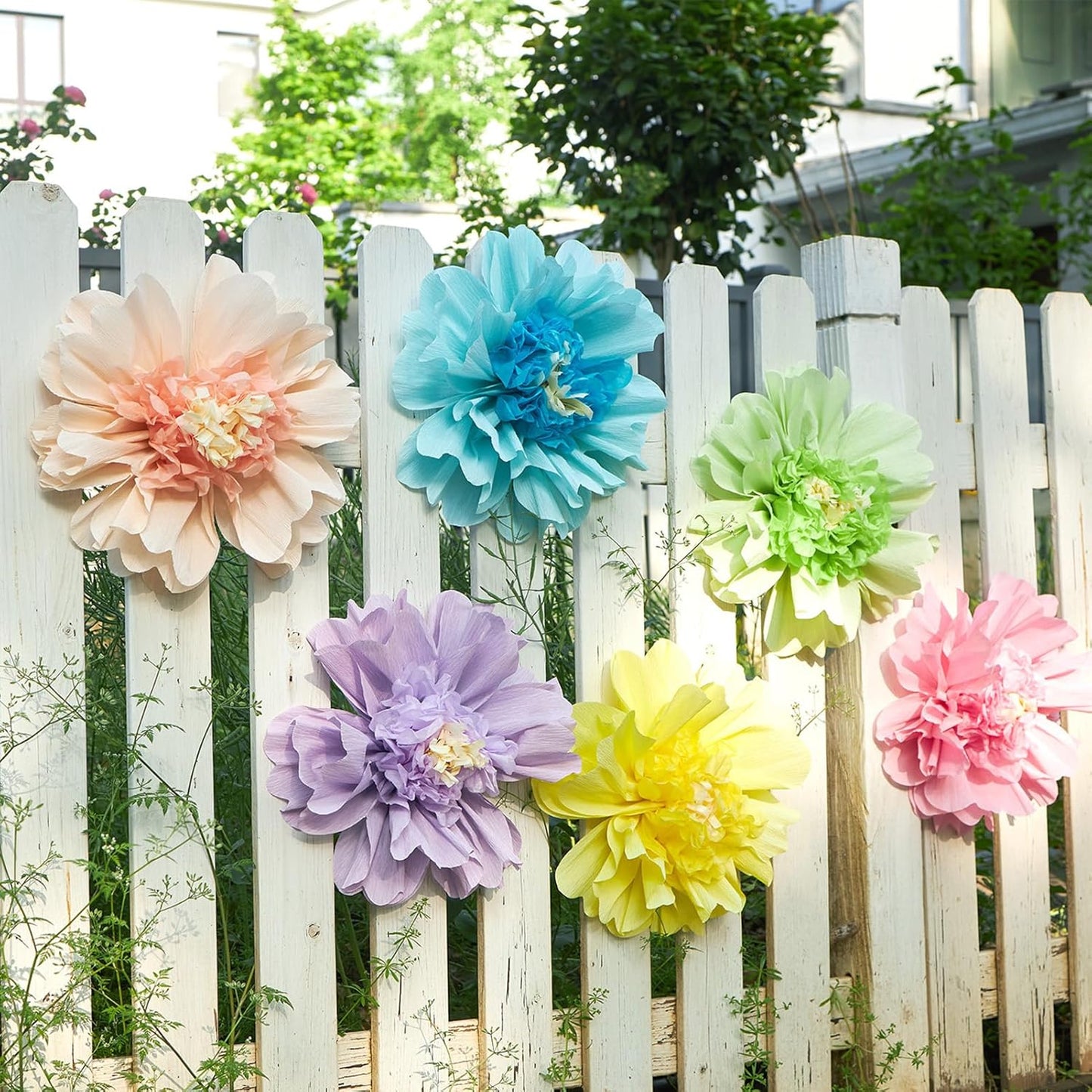 SUNBEAUTY Mexican Paper Flowers Decorations 6 PCS Colorful Fiesta Giant DIY Bulletin Board Large Pastel Tissue Paper Pom Poms 12" for Party Birthday Wedding Nursery Baby Bridal Shower Backdrop