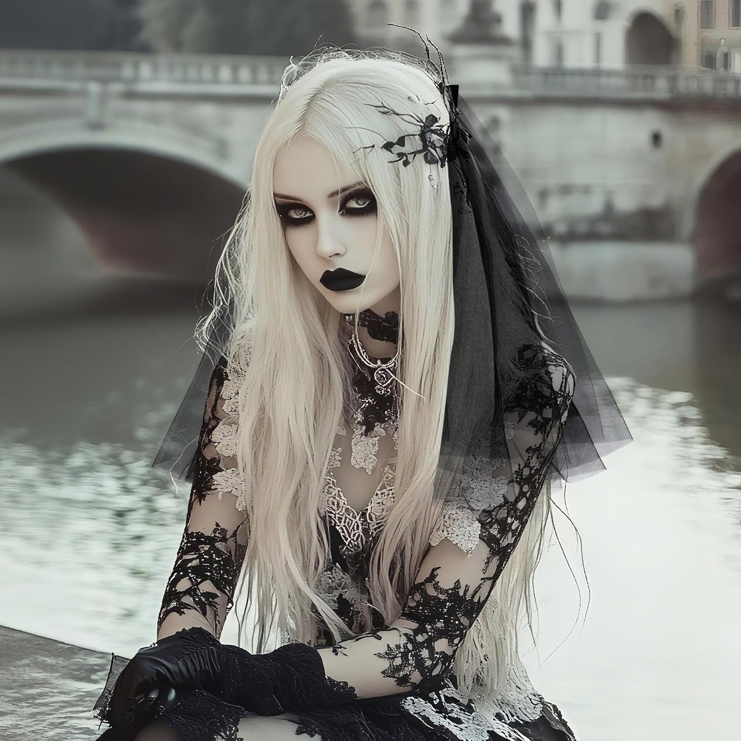 Ayliss Women Mesh Veils Black Bridal Birdcage Short Wedding Face Veil with Clip Tulle Gothic Bride Halloween Costume