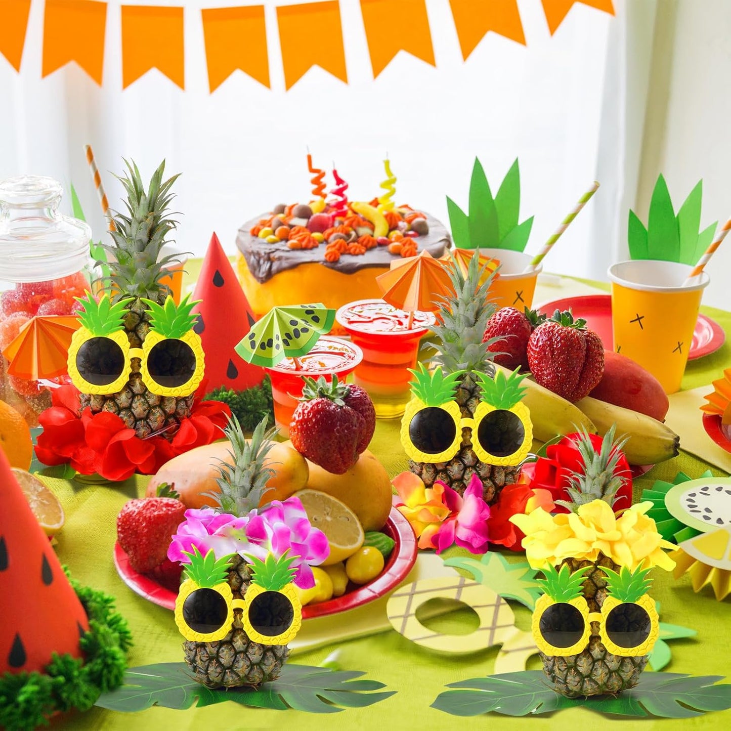 6 Sets Hawaiian Table Centerpieces Pineapple Luau Party Table Decorations Tropical Decor for Beach Summer Party