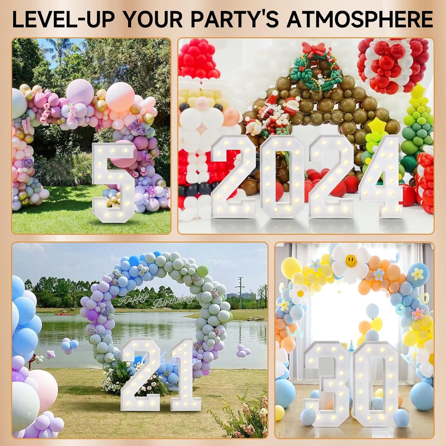 4FT Marquee Numbers, Large Light Up Numbers 8 for 8th 18th 80th Birthday Party Decorations, Giant Light Up Number for Anniversary Decor, 4 Feet Mosaic Number 8 with LED Lights DIY Kit