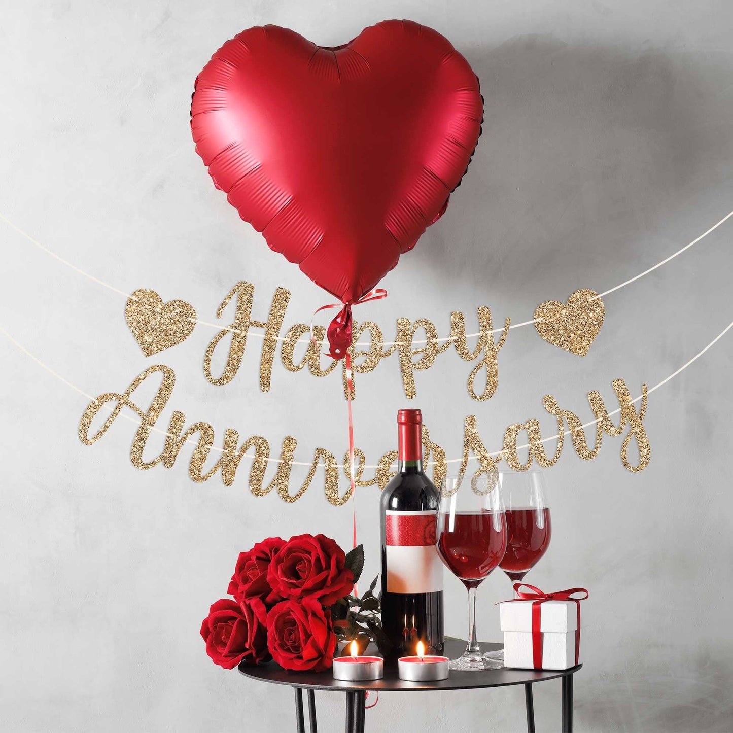 Pre-Strung Happy Anniversary Banner - Gold Glitter Anniversary Banner